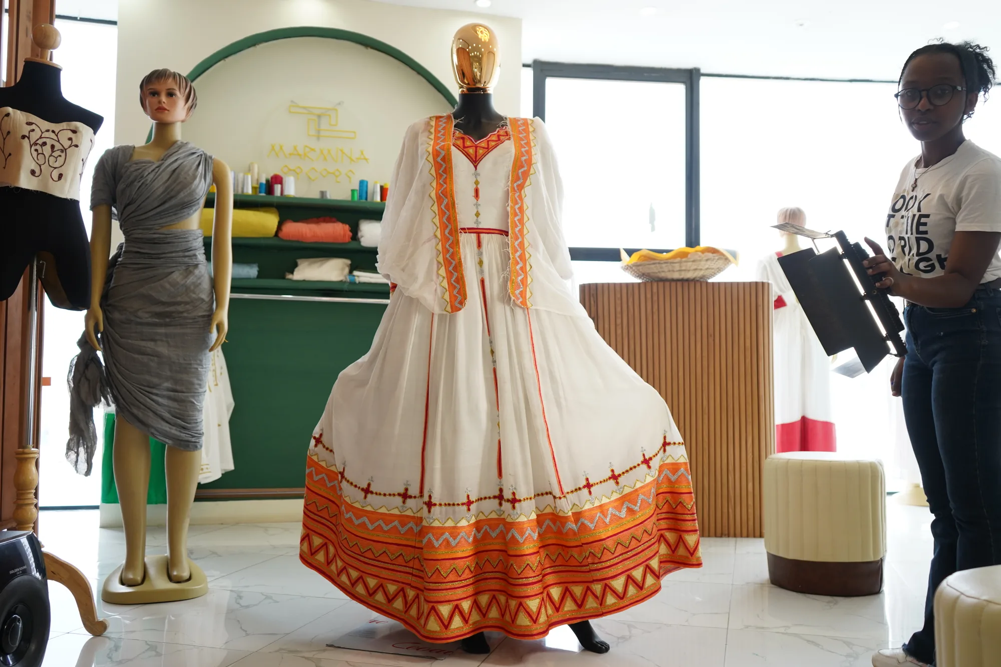 Habesha Kemis, Menen, Saba kir, Satern fabric, Front — Marmina