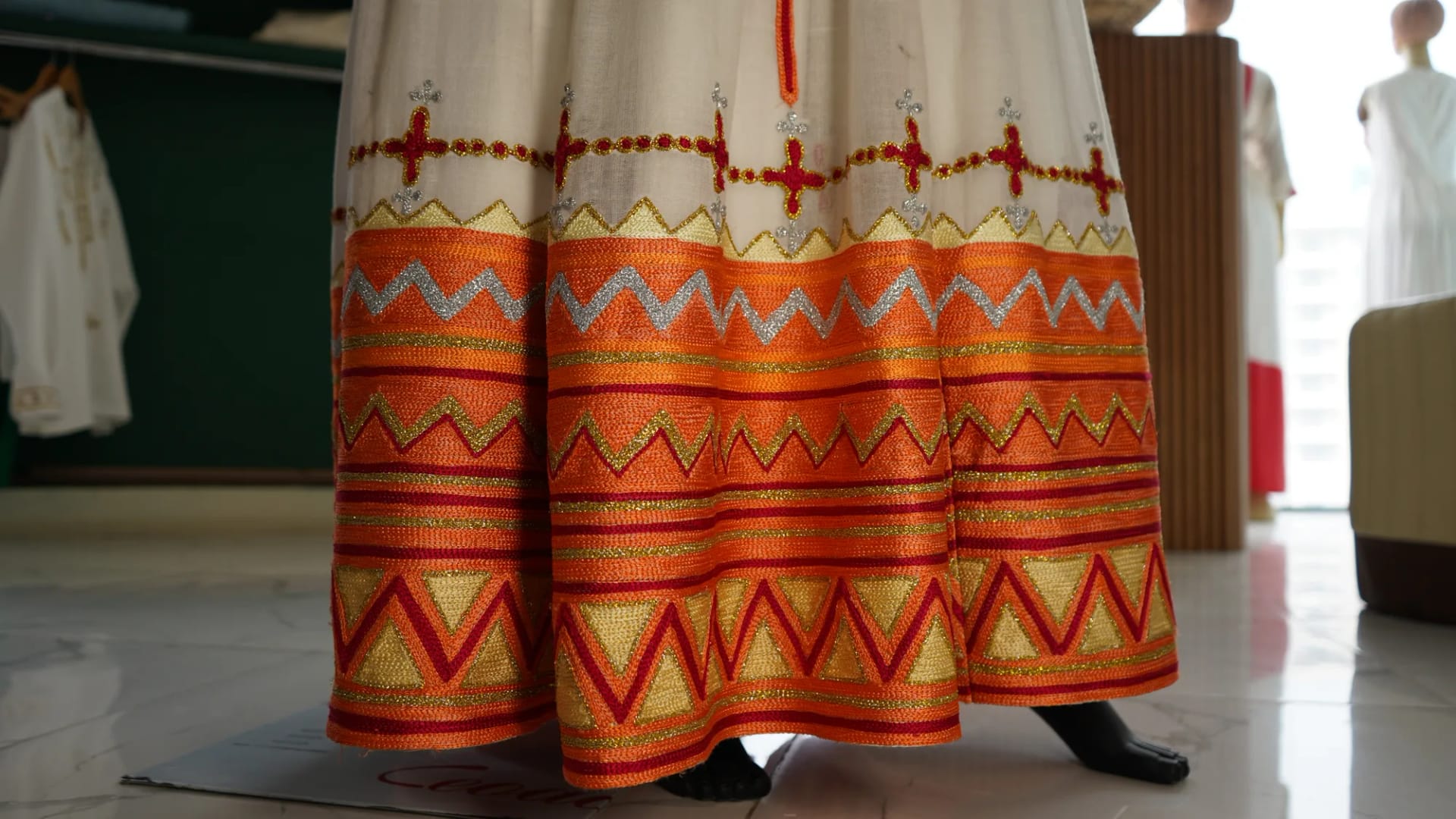 Habesha Kemis, Menen, Saba kir, Satern fabric, Detail — Marmina
