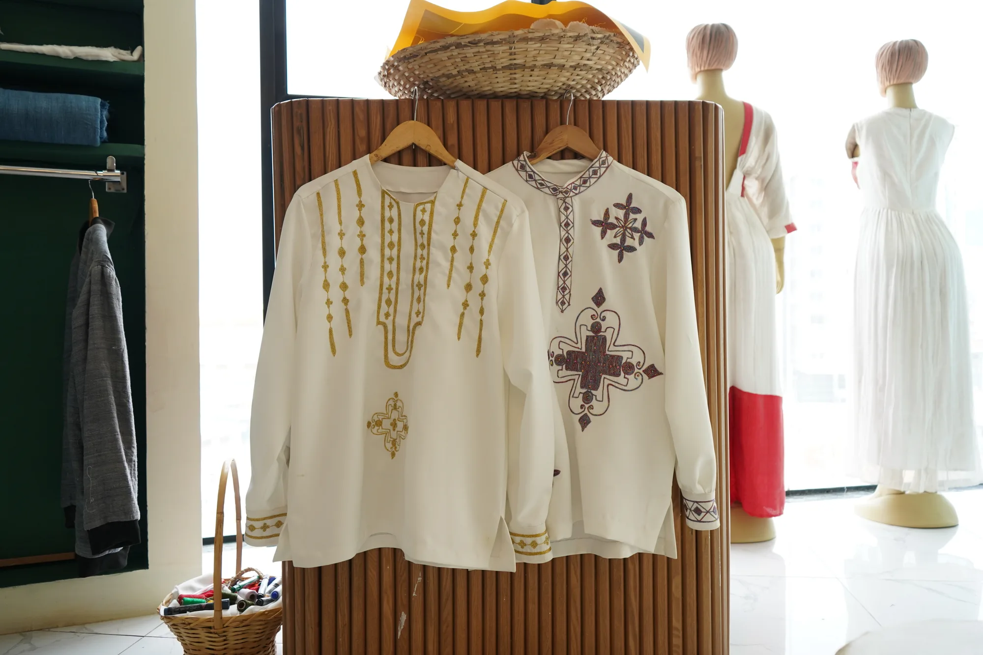 Habesha Kemis, Menen, Saba kir, Satern fabric, Detail — Marmina