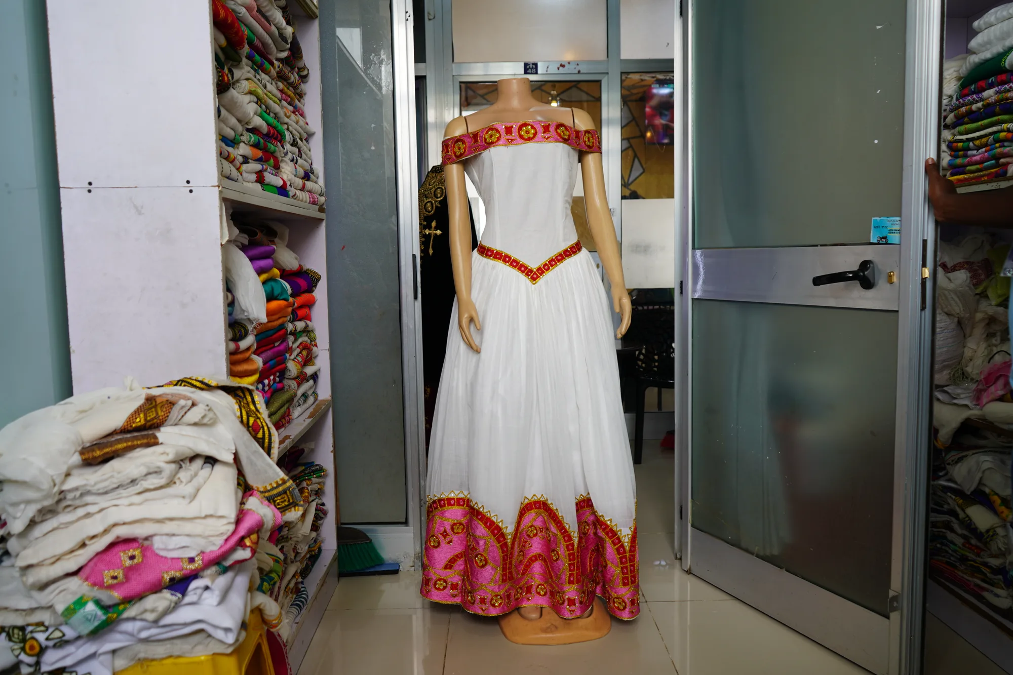Habesha kemis, Menen fabric, Front — Amina Borena