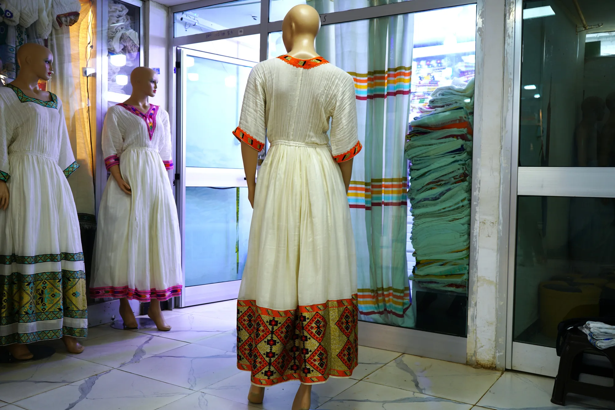 A hand made woven kemis with tilet, Habesha Kemis, Cotton wool fabric, Back — West Yehager Bahil Libs Meshecha