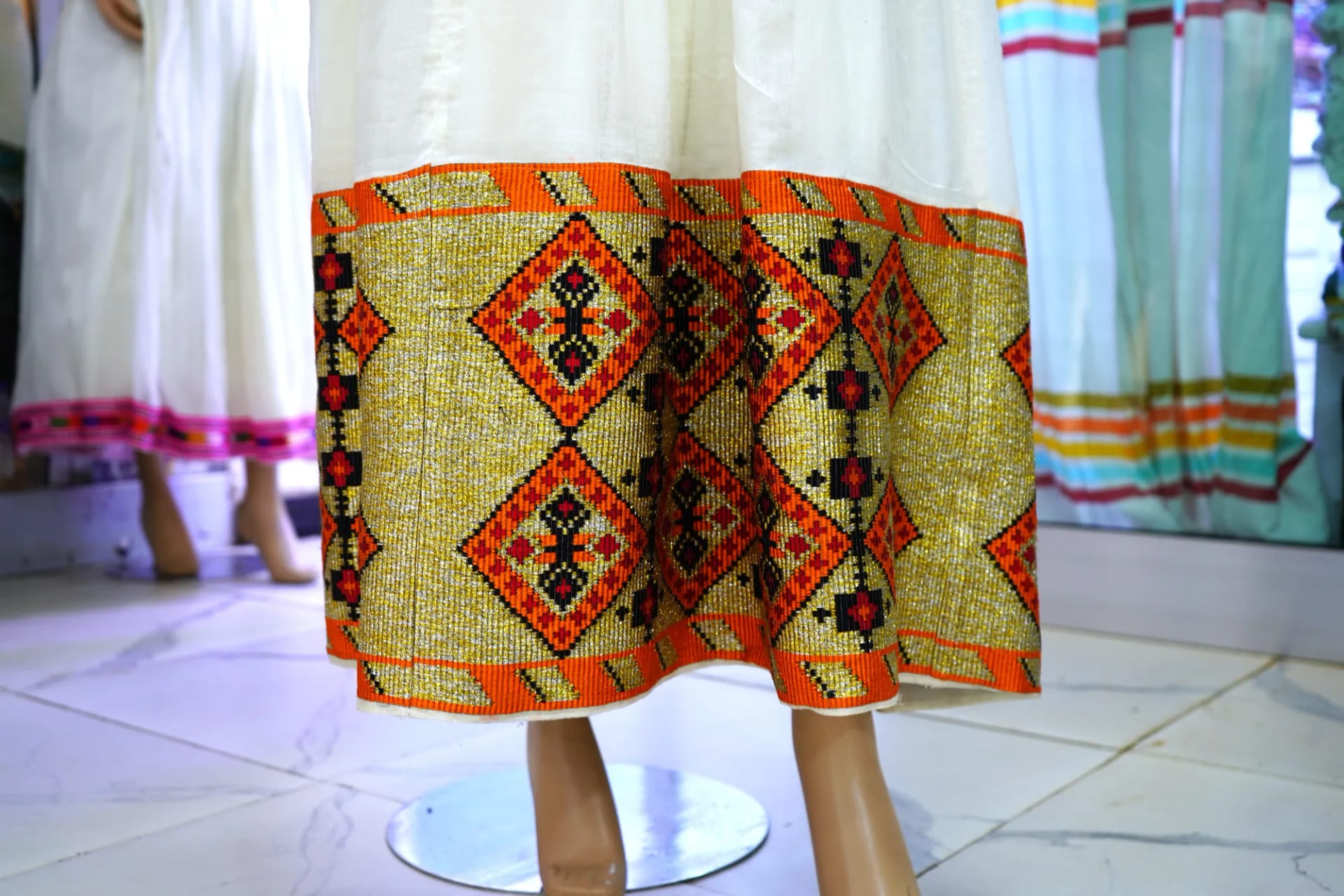 A hand made woven kemis with tilet, Habesha Kemis, Cotton wool fabric, Detail — West Yehager Bahil Libs Meshecha