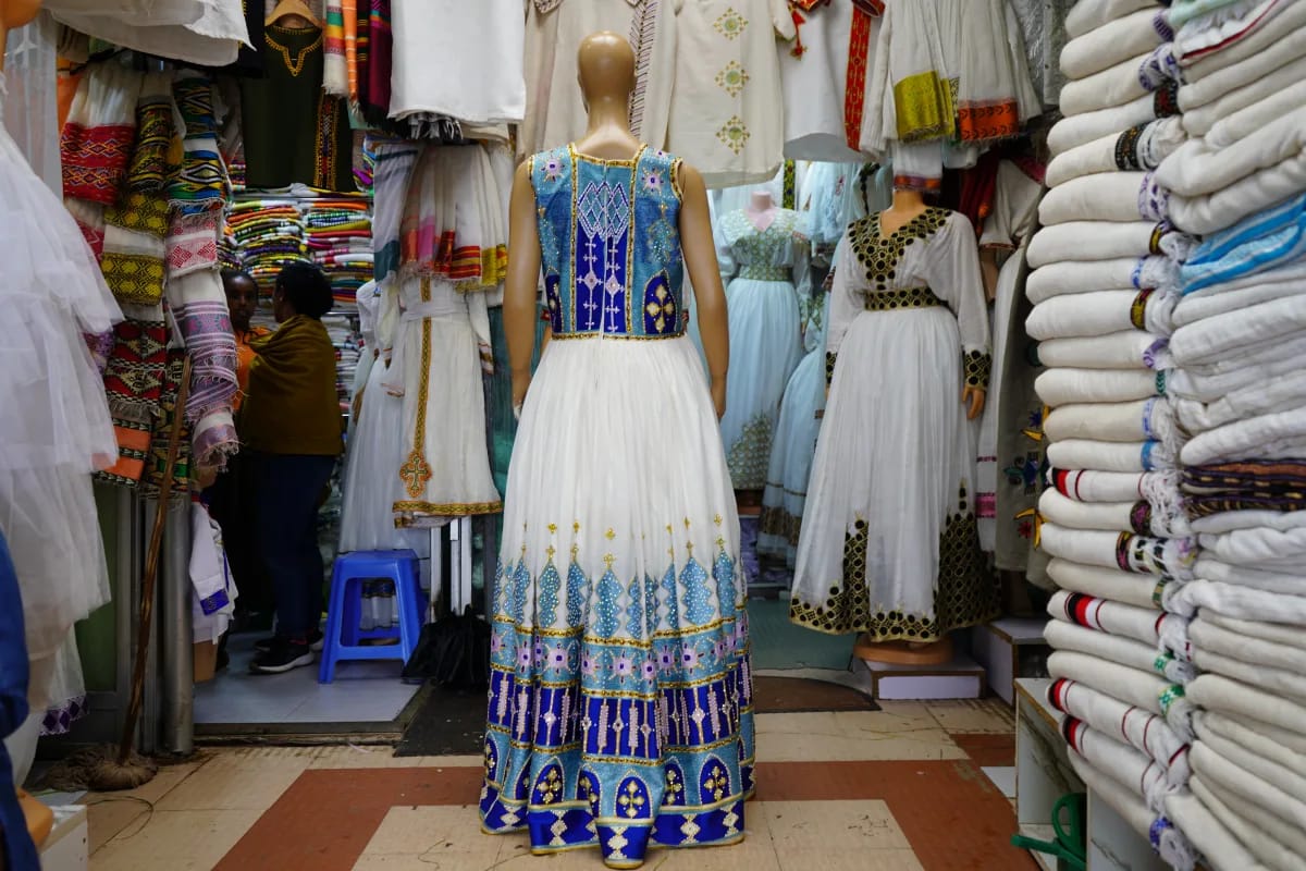 Hand made Tibeb Kemis, Habesha Kemis, Cotton wool fabric, Back — Tsigereda Design