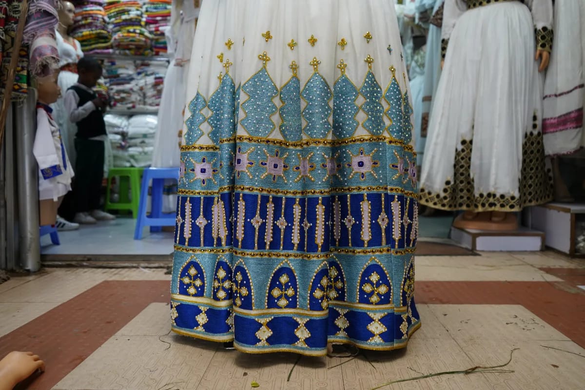 Hand made Tibeb Kemis, Habesha Kemis, Cotton wool fabric, Detail — Tsigereda Design