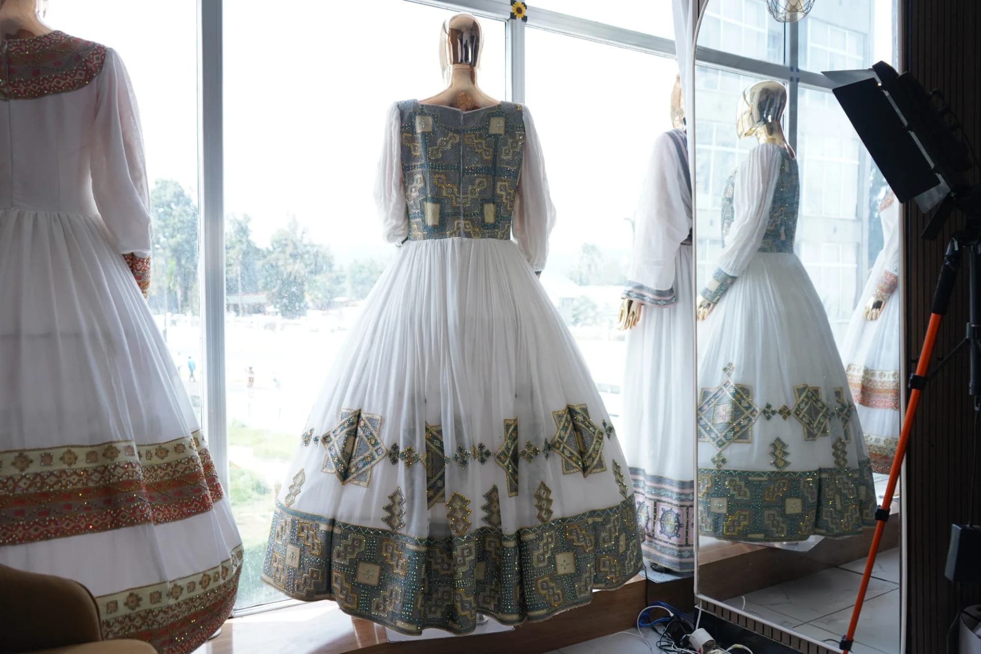 Modern Habesha weeding tibeb kemis, Habesha Kemis, Cotton Wool fabric, Back — Bilal Habesha Dress