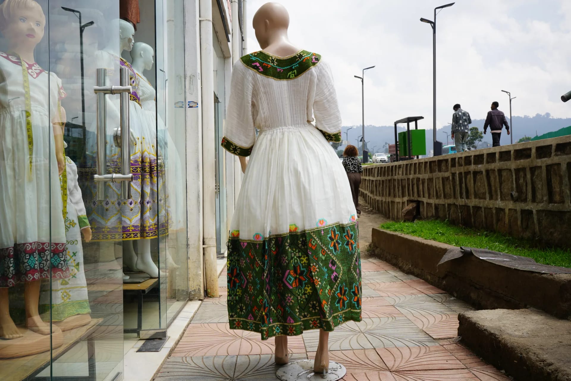 Traditional White Habesha Kemis with Gold Embroidery, Back — Tesfu Tibeb