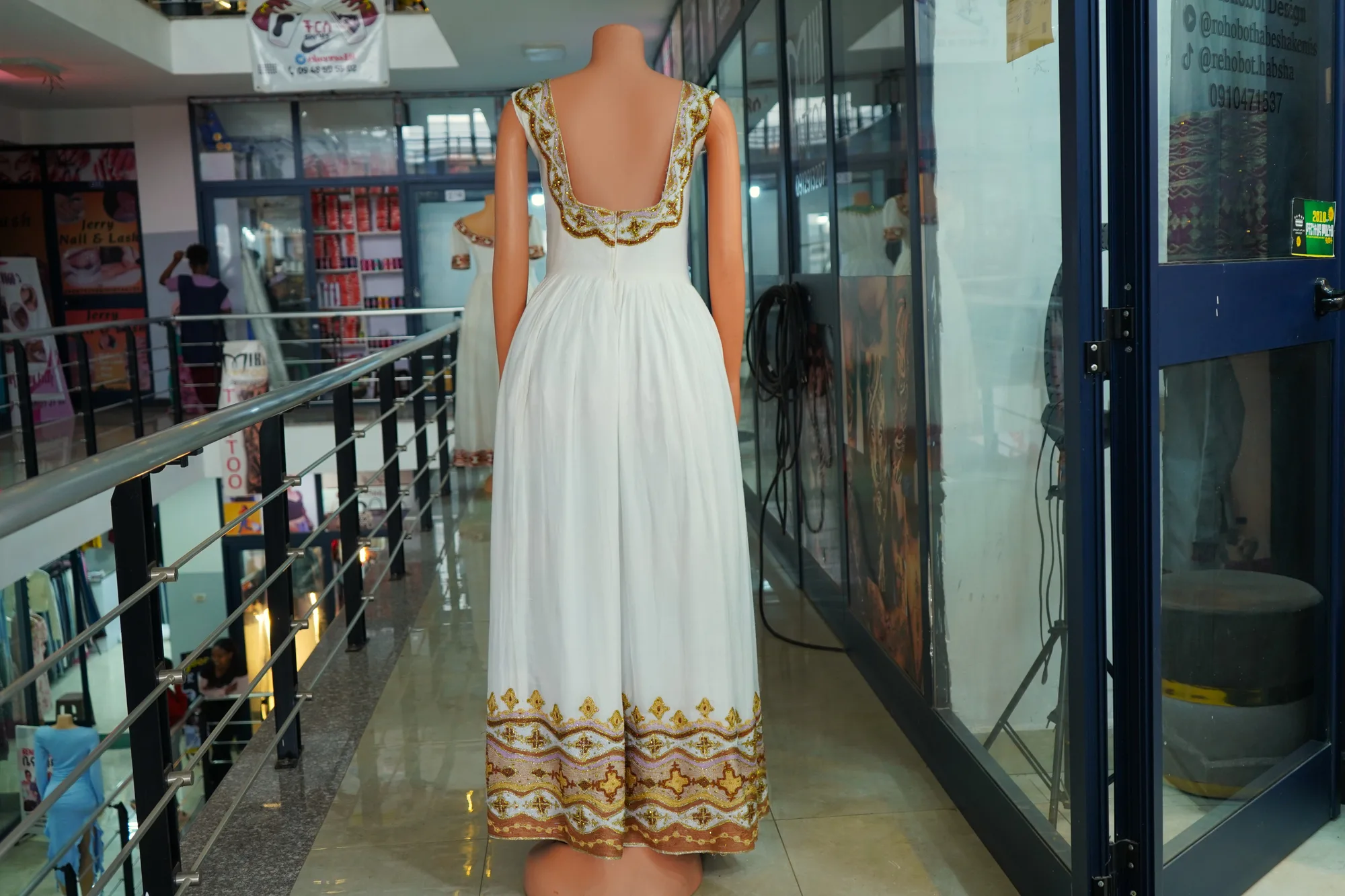 Premium Gondar Wedding Habesha Dress, Habesha Kemis, Menen, Pieces for men fabric, Back — Rohobot Design
