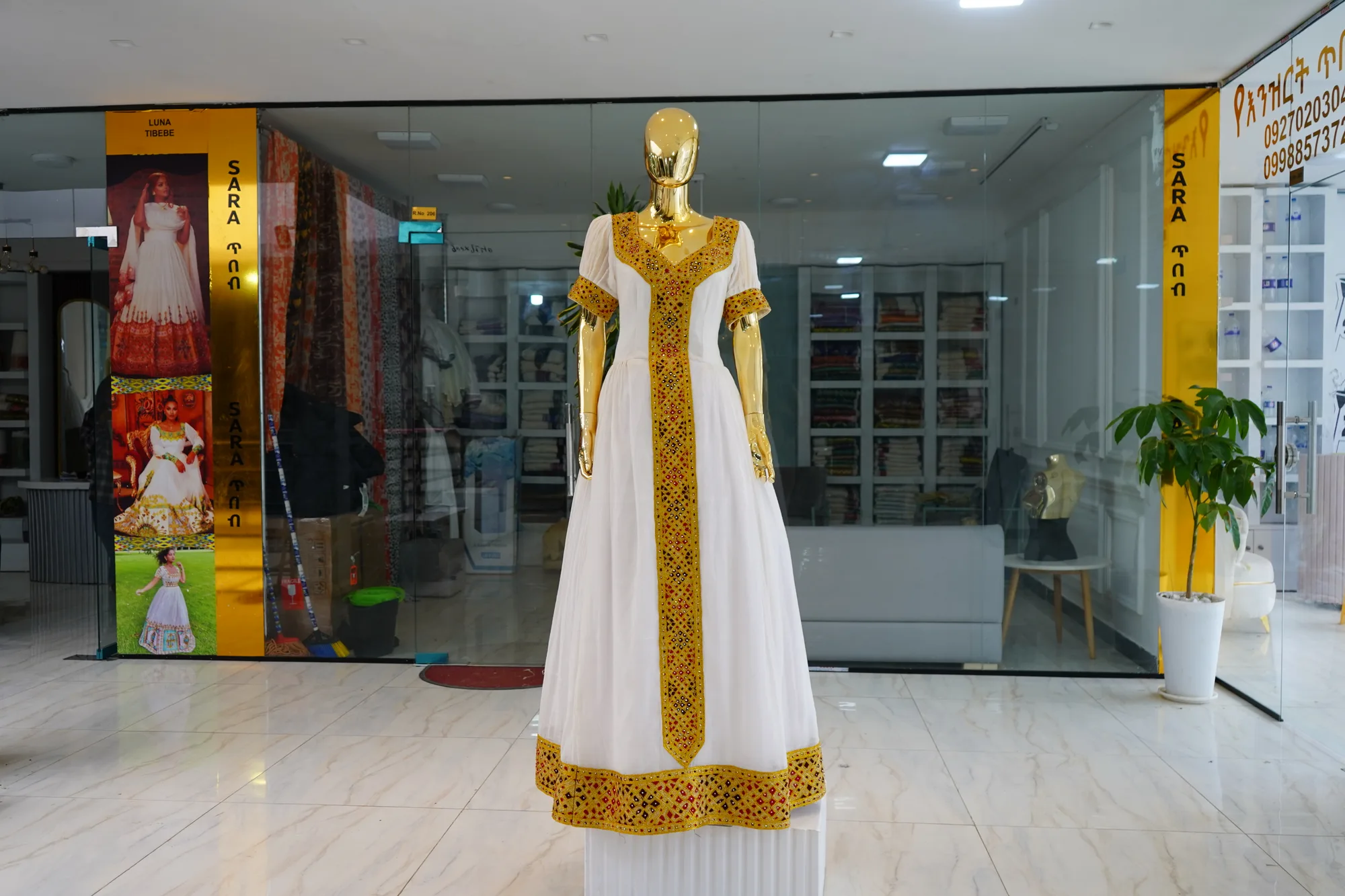 Modern Ethiopian Designer Kemis, Habesha Kemis, Front — Luna Habesha