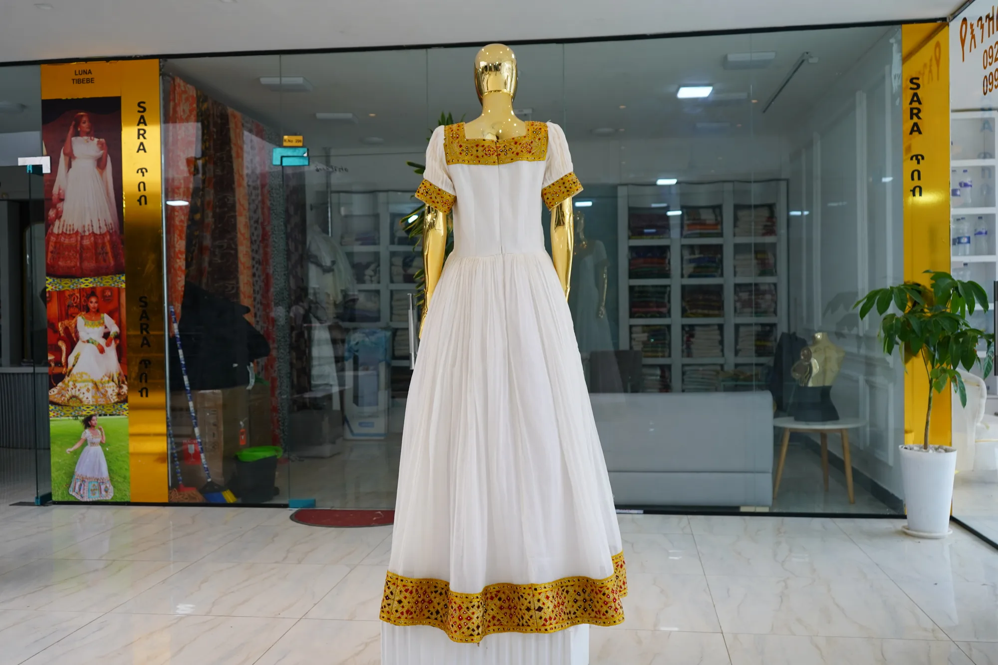 Modern Ethiopian Designer Kemis, Habesha Kemis, Back — Luna Habesha