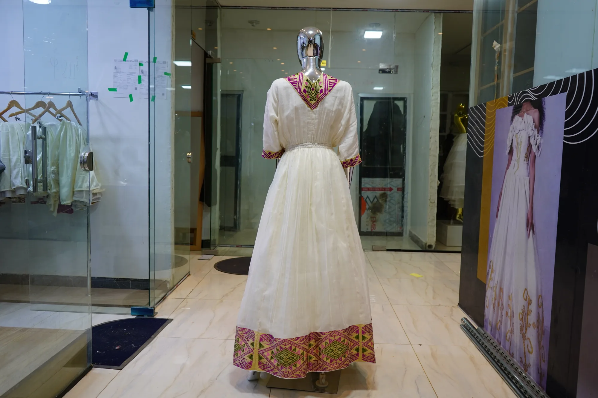 Luxury Crystal Bridal Habesha Gown, Habesha Kemis, menen, saba kir fabric, Back — Diamond Design
