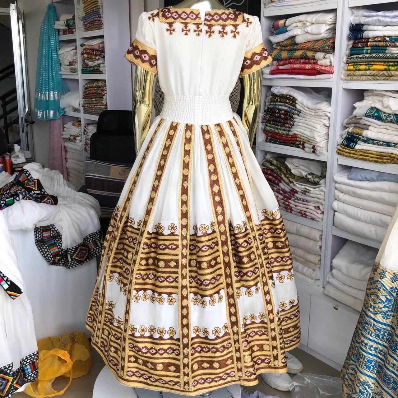 Handwoven Traditional Gabi and Netela Set, Habesha Kemis, menen, saba, fetil fabric, Back — Tade Fert