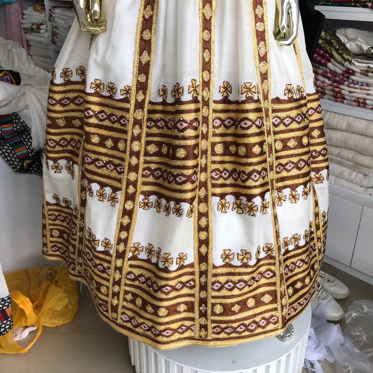 Handwoven Traditional Gabi and Netela Set, Habesha Kemis, menen, saba, fetil fabric, Detail — Tade Fert