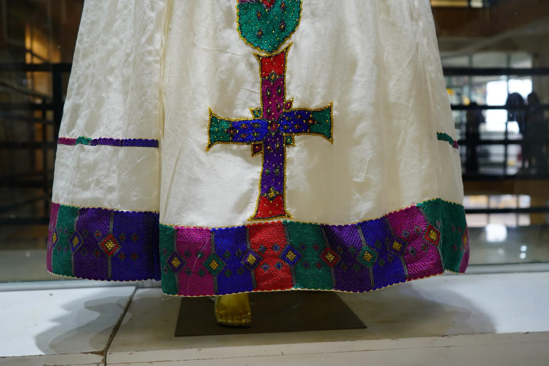 Elegant Wedding Habesha Kemis with Gold Tibeb, menen, saba, fetil fabric, Detail — Yemaki Tibeb