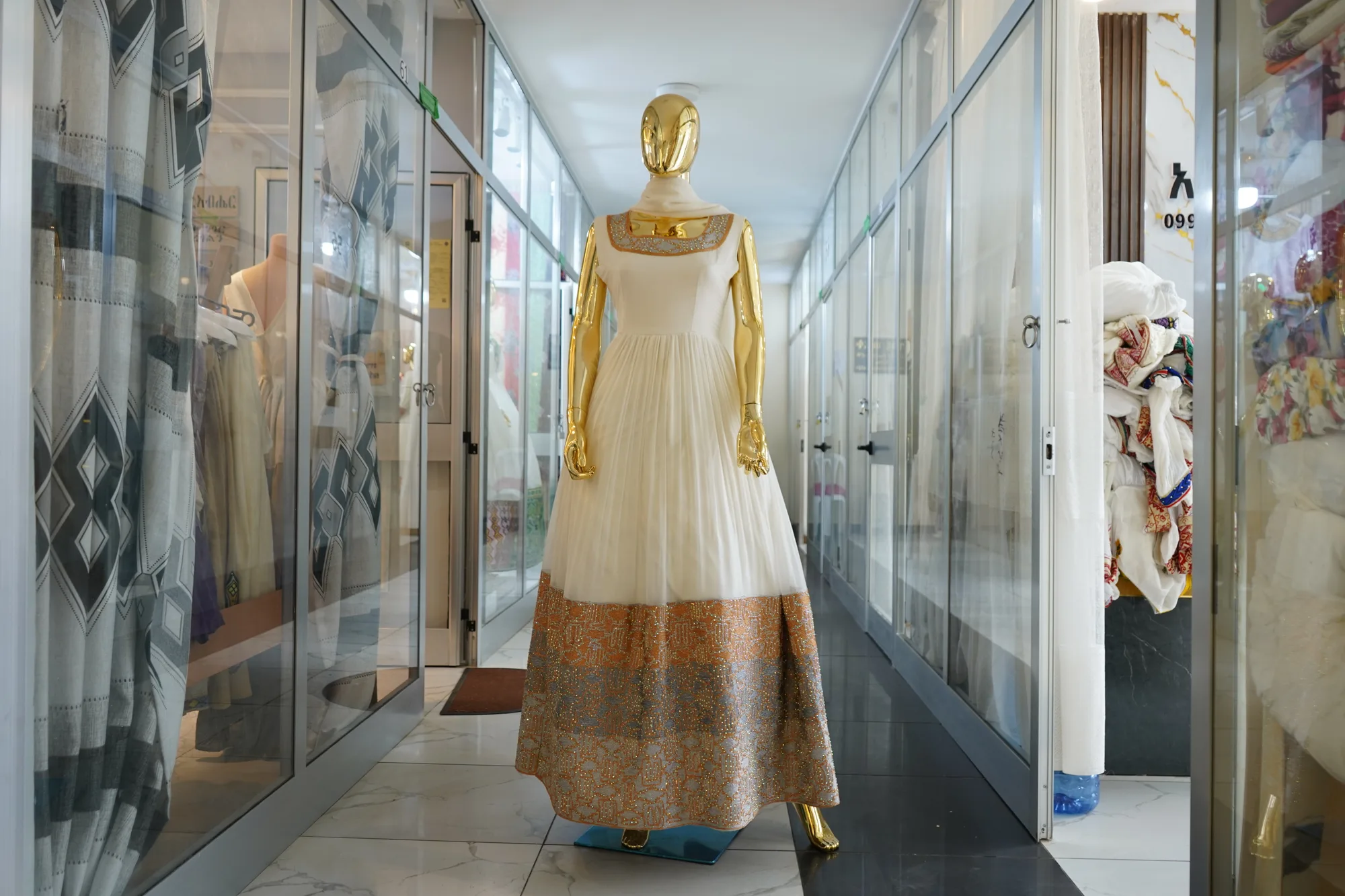Traditional Ethiopian Tibeb Kemis, Mens T shirt, and Netela, Habesha Kemis, Menen Fabric fabric, Front — Degef Habesha