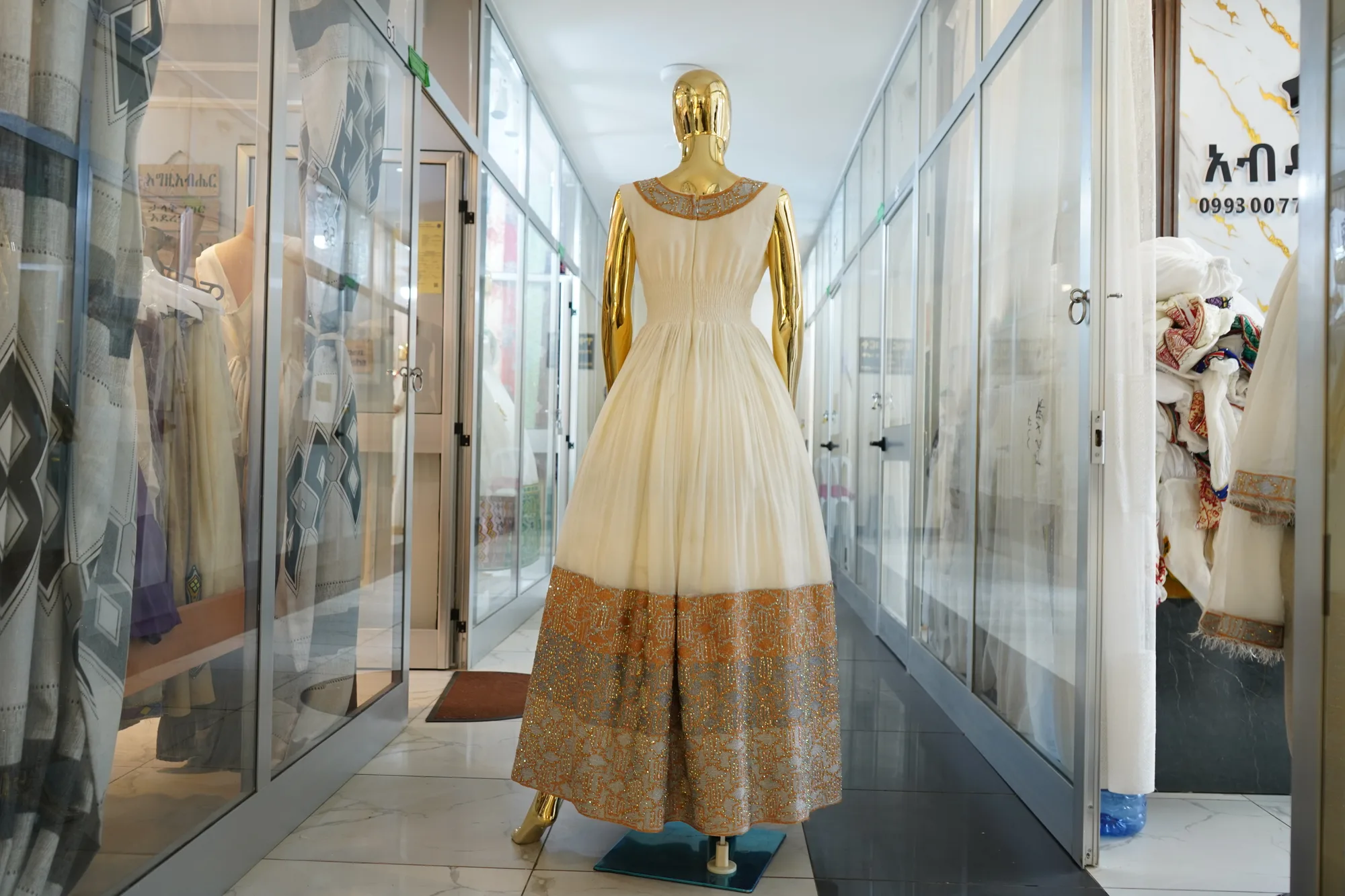 Traditional Ethiopian Tibeb Kemis, Mens T shirt, and Netela, Habesha Kemis, Menen Fabric fabric, Back — Degef Habesha