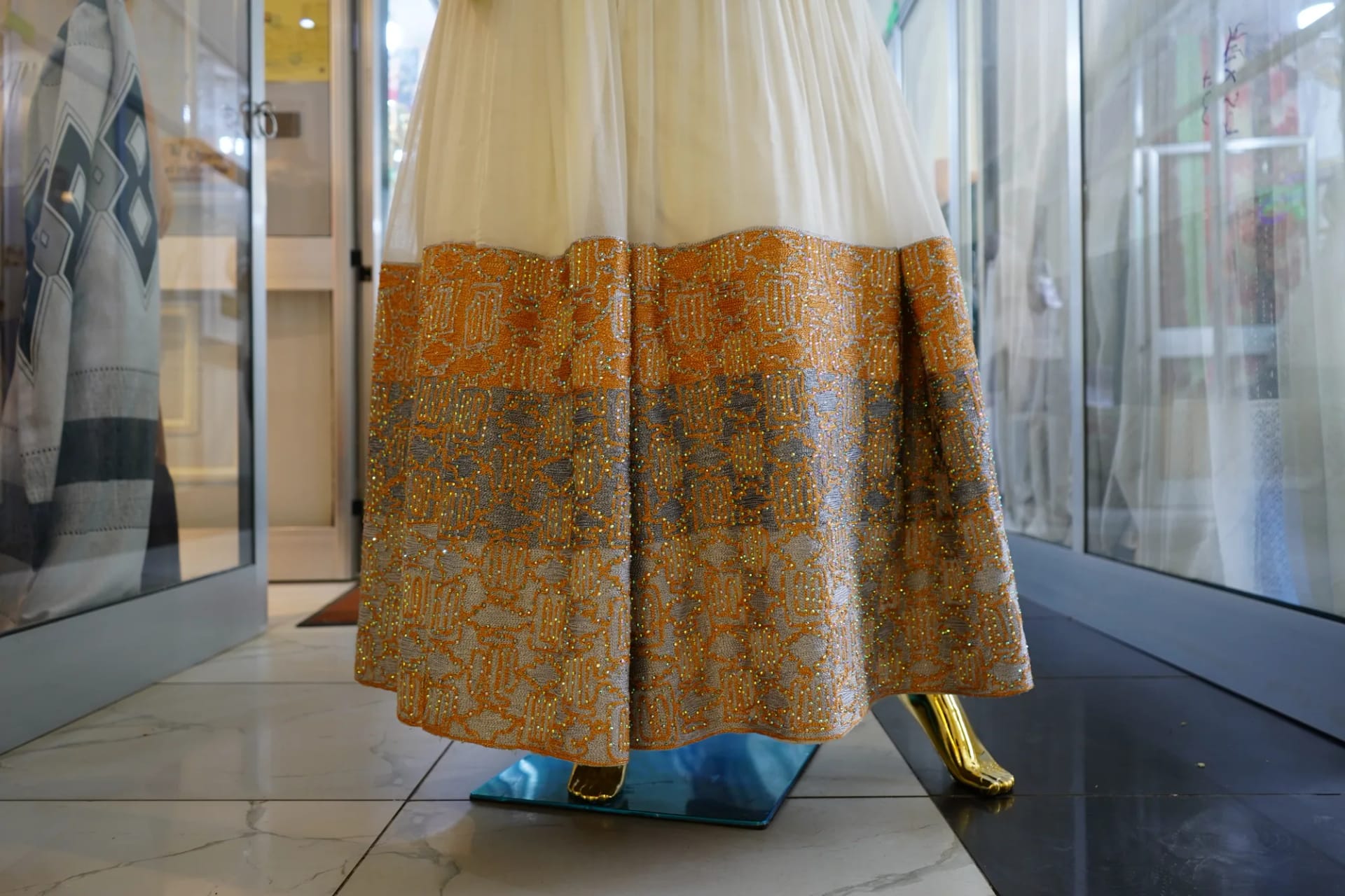 Traditional Ethiopian Tibeb Kemis, Mens T shirt, and Netela, Habesha Kemis, Menen Fabric fabric, Detail — Degef Habesha
