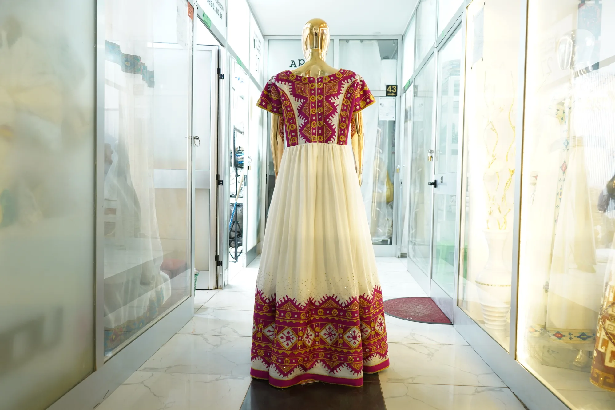 Traditional Ethiopian Tibeb Kemis, Mens T shirt, and Netela, Habesha Kemis, Menen and saba kir fabric, Back — sadu habesha
