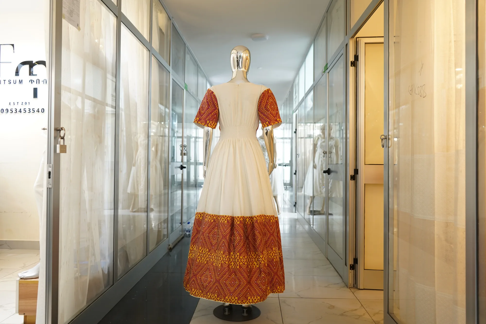 Traditional Ethiopian Tibeb Kemis, Mens T shirt, and Netela, Habesha Kemis, Menen and saba kir fabric, Back — Eden Design