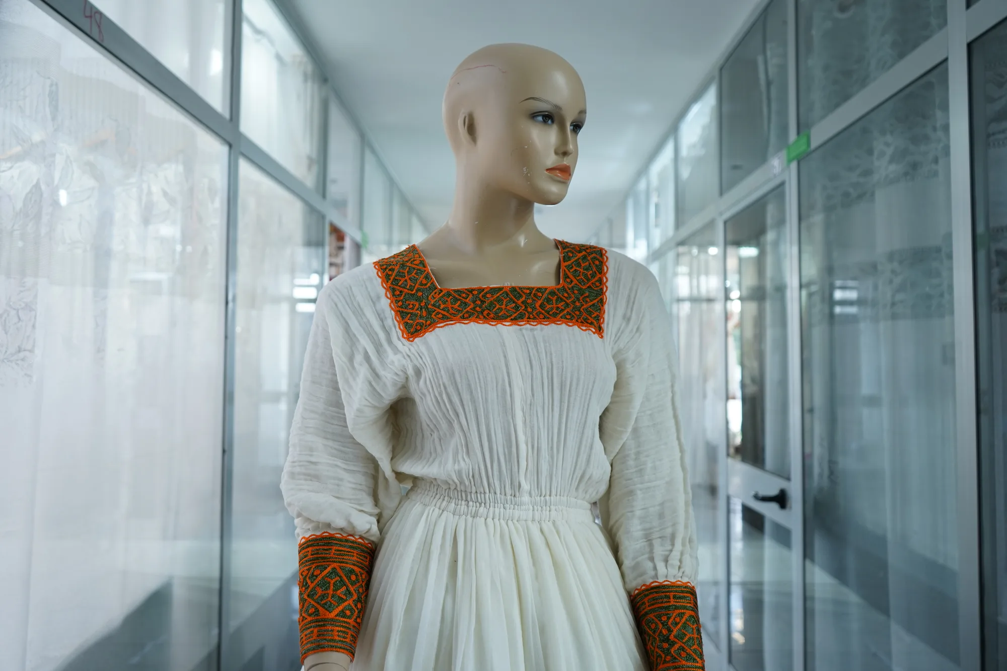 Traditional Ethiopian Tibeb Kemis, Mens T shirt, and Netela, Habesha Kemis, Menen and saba kir fabric, Detail — Nigest Saba Tibeb