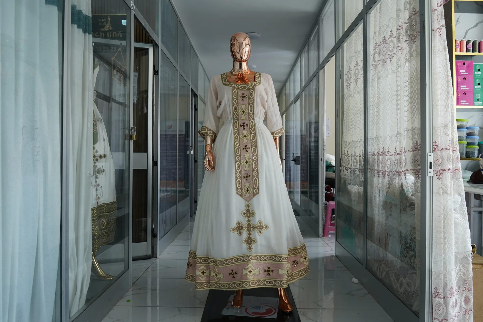 Traditional Ethiopian Tibeb Kemis, Mens T shirt, and Netela, Habesha Kemis, Menen and saba kir fabric, Front — Miki Design