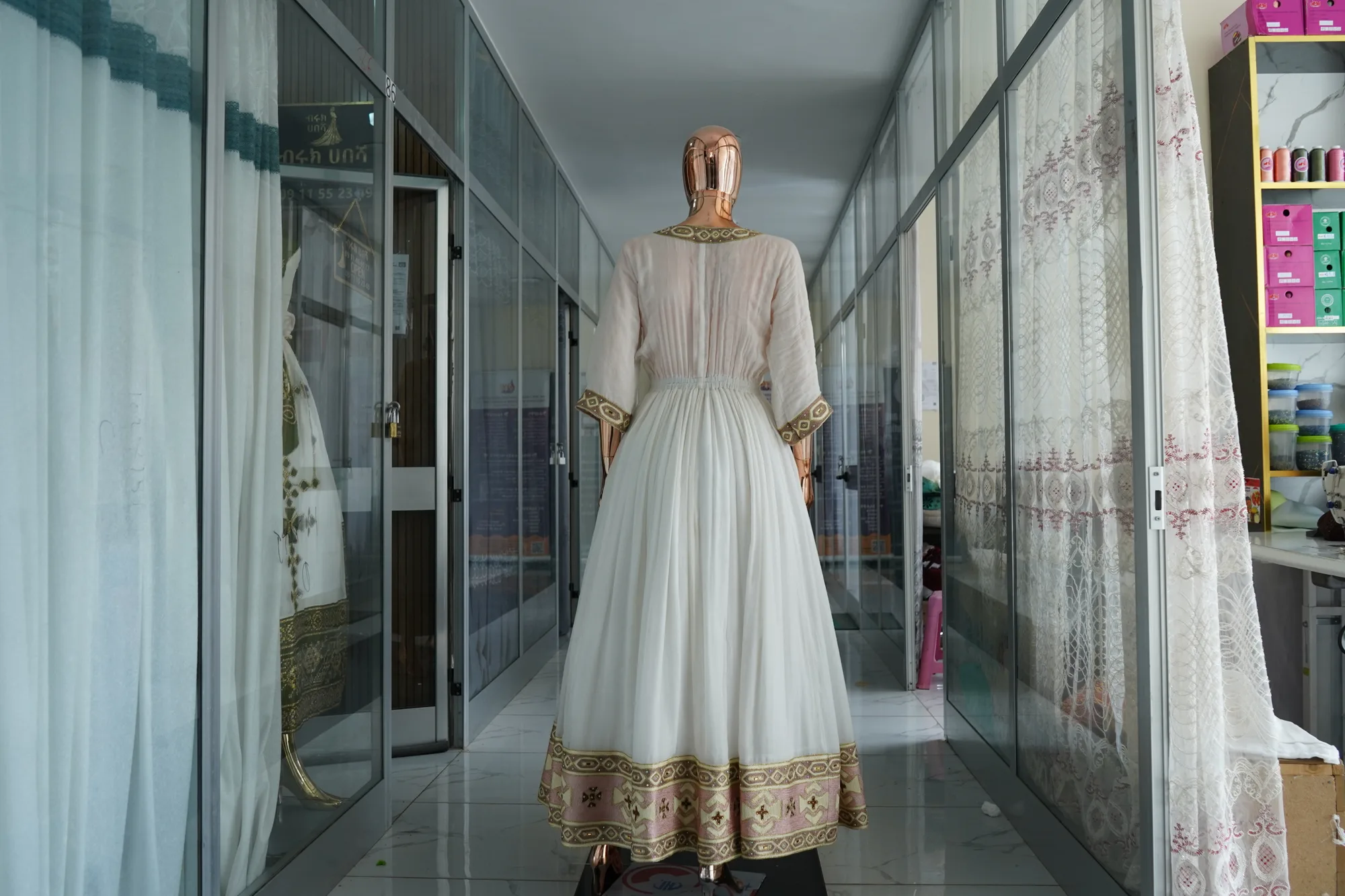 Traditional Ethiopian Tibeb Kemis, Mens T shirt, and Netela, Habesha Kemis, Menen and saba kir fabric, Back — Miki Design