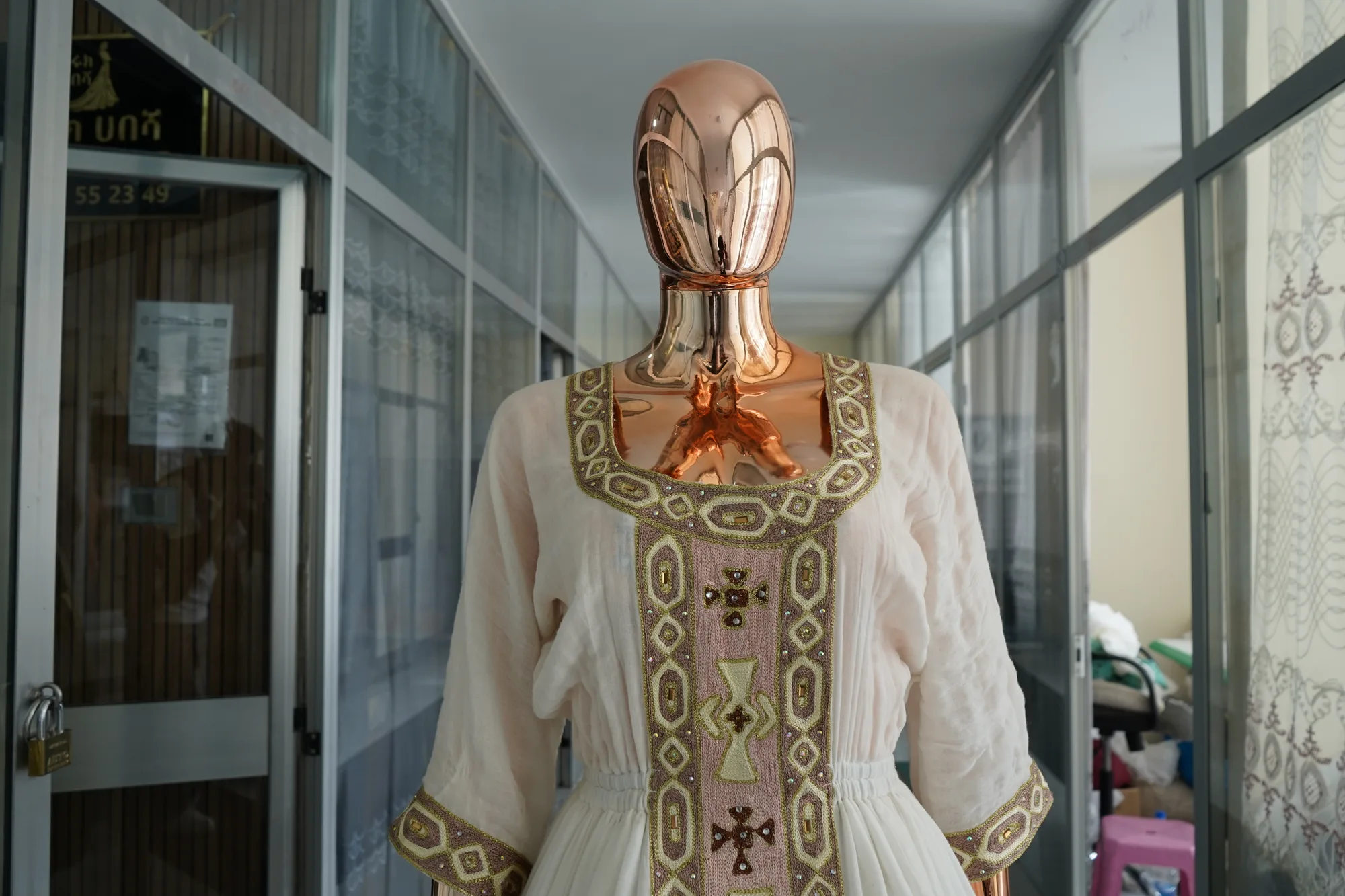 Traditional Ethiopian Tibeb Kemis, Mens T shirt, and Netela, Habesha Kemis, Menen and saba kir fabric, Detail — Miki Design