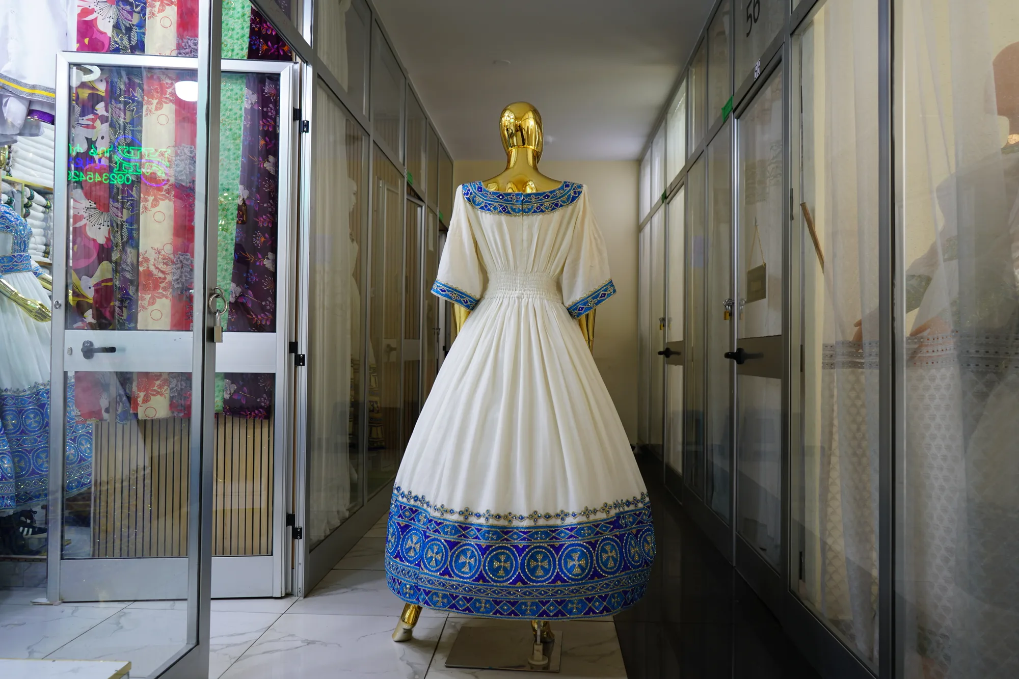 Handmade traditional Ethiopian wedding kemis., Habesha Kemis, Cotton Wool fabric, Back — Nesro Design