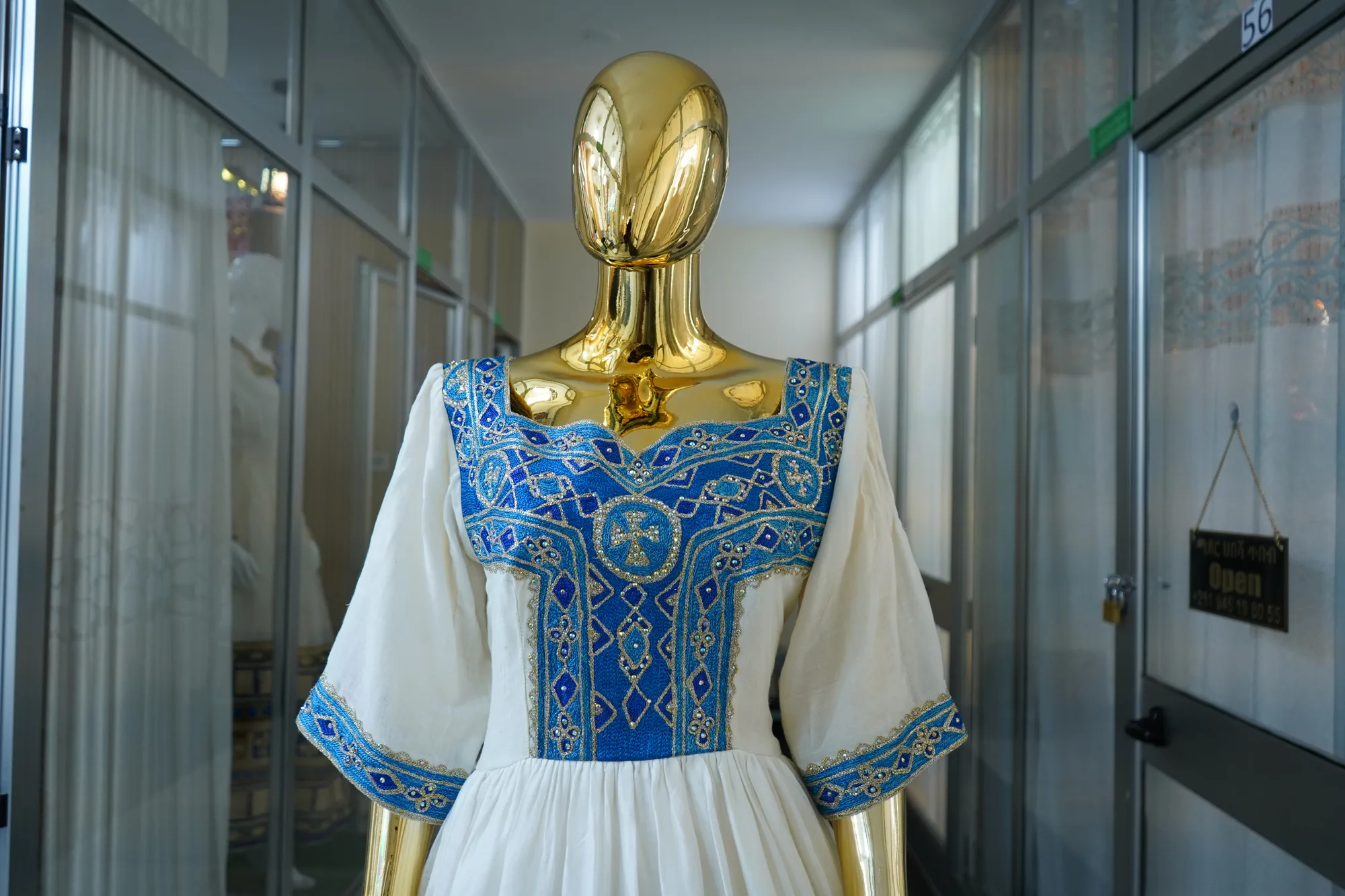 Handmade traditional Ethiopian wedding kemis., Habesha Kemis, Cotton Wool fabric, Worn — Nesro Design