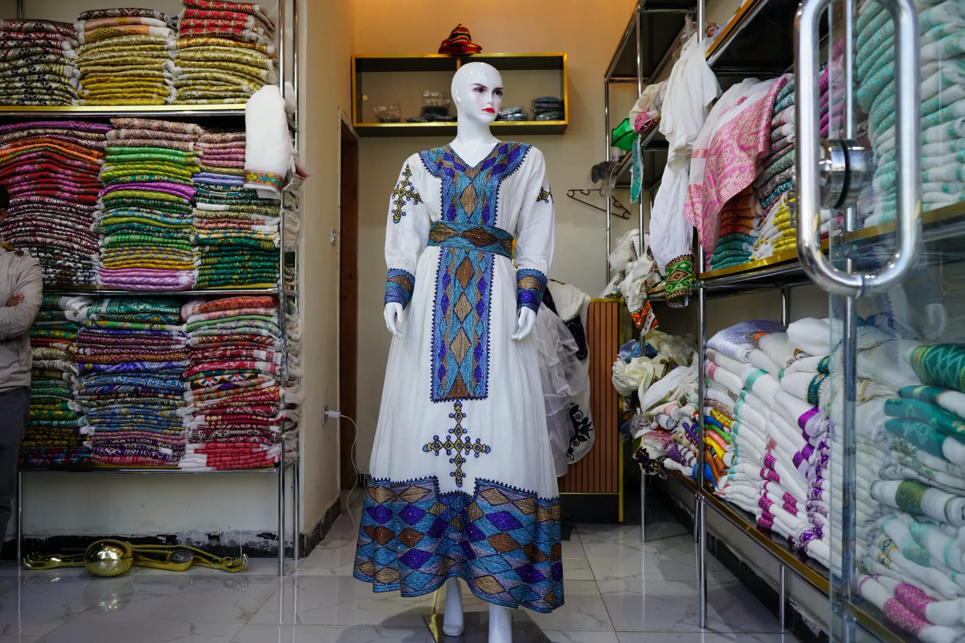 Habeshan Weeding Tibeb Kemis with men shirt, Habesha Kemis, Cotton Wool fabric, Front — Werk Kir
