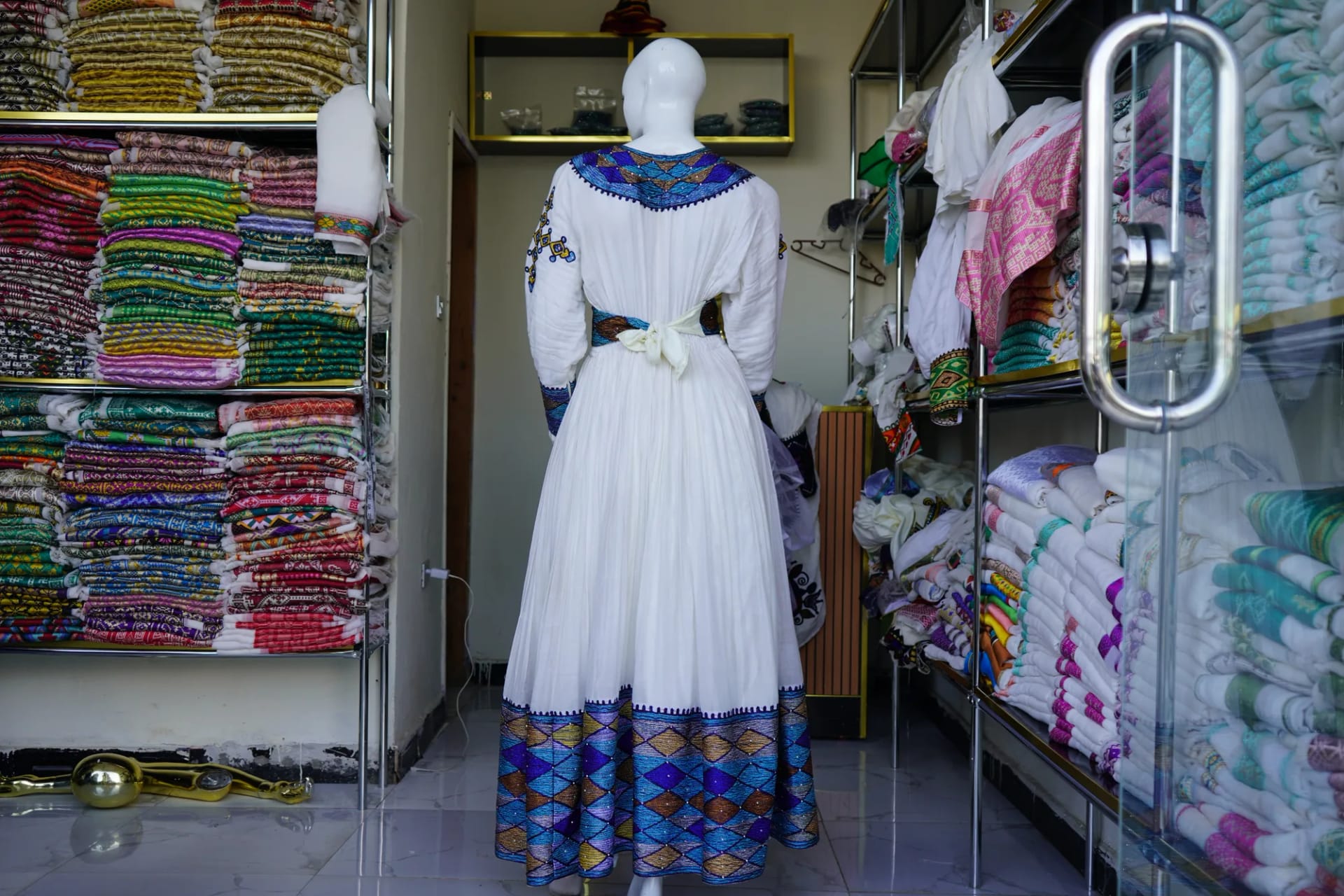 Habeshan Weeding Tibeb Kemis with men shirt, Habesha Kemis, Cotton Wool fabric, Back — Werk Kir