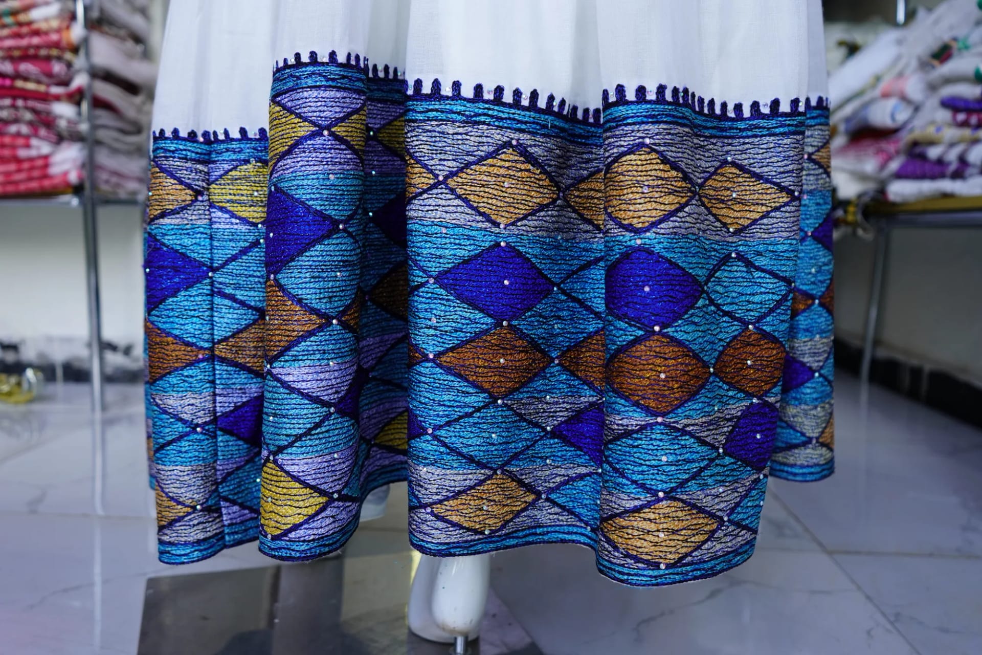 Habeshan Weeding Tibeb Kemis with men shirt, Habesha Kemis, Cotton Wool fabric, Detail — Werk Kir