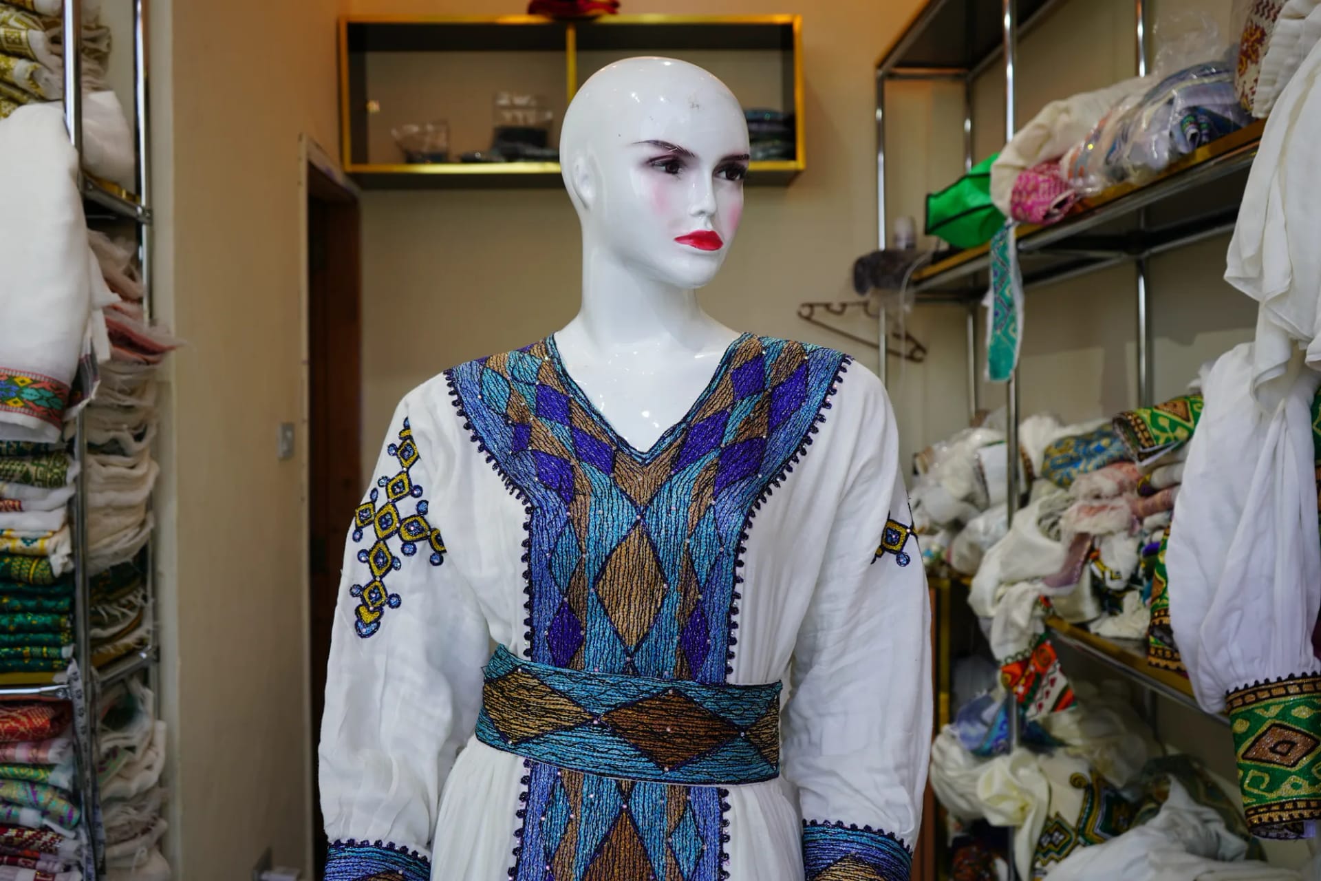 Habeshan Weeding Tibeb Kemis with men shirt, Habesha Kemis, Cotton Wool fabric, Worn — Werk Kir