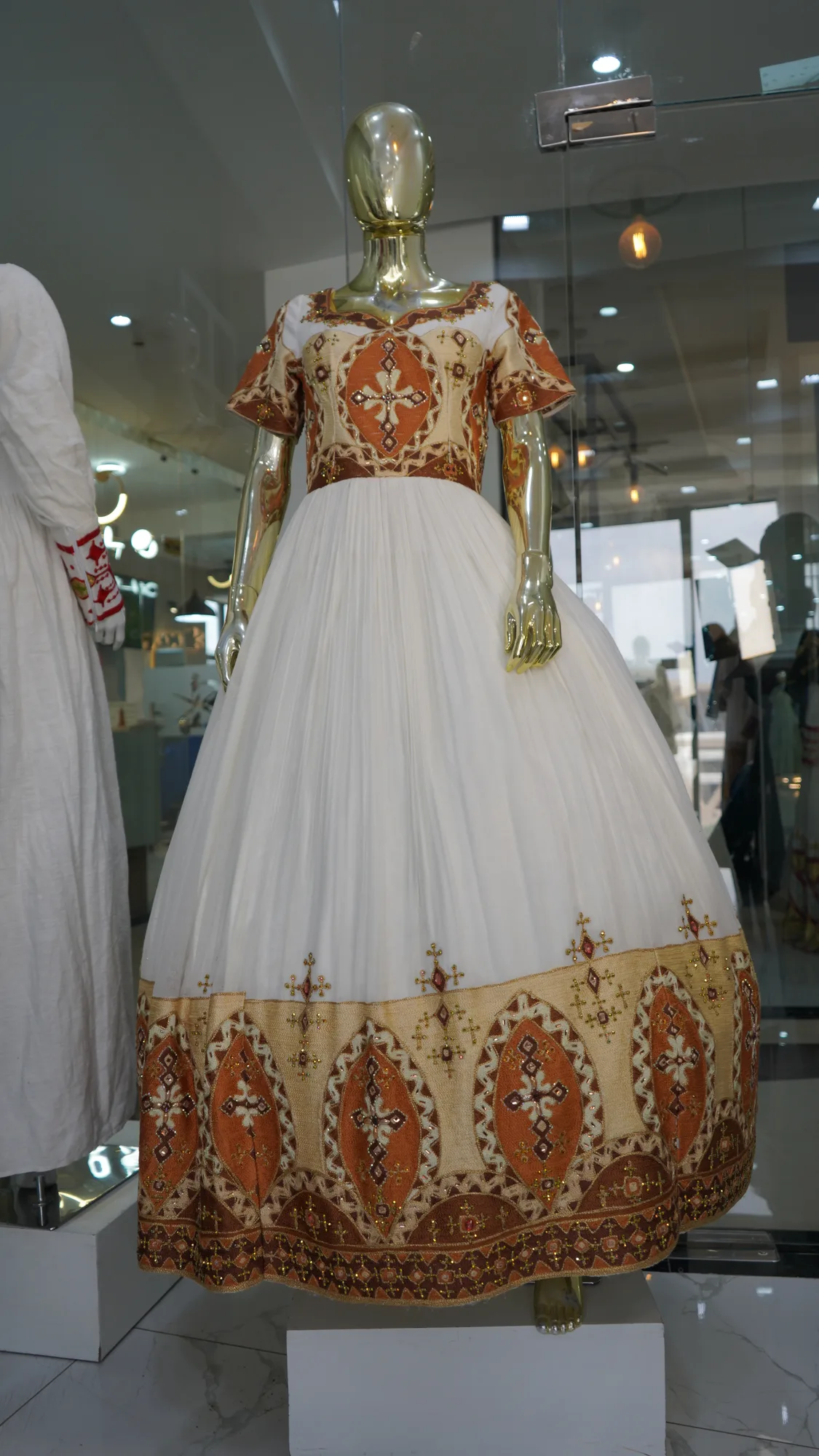 Habeshan Weeding Tibeb Kemis with men shirt, Habesha Kemis, Front — Marda Tibeb