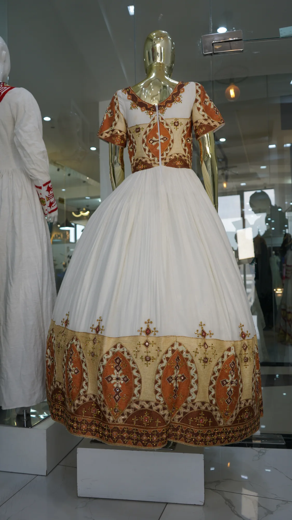 Habeshan Weeding Tibeb Kemis with men shirt, Habesha Kemis, Back — Marda Tibeb