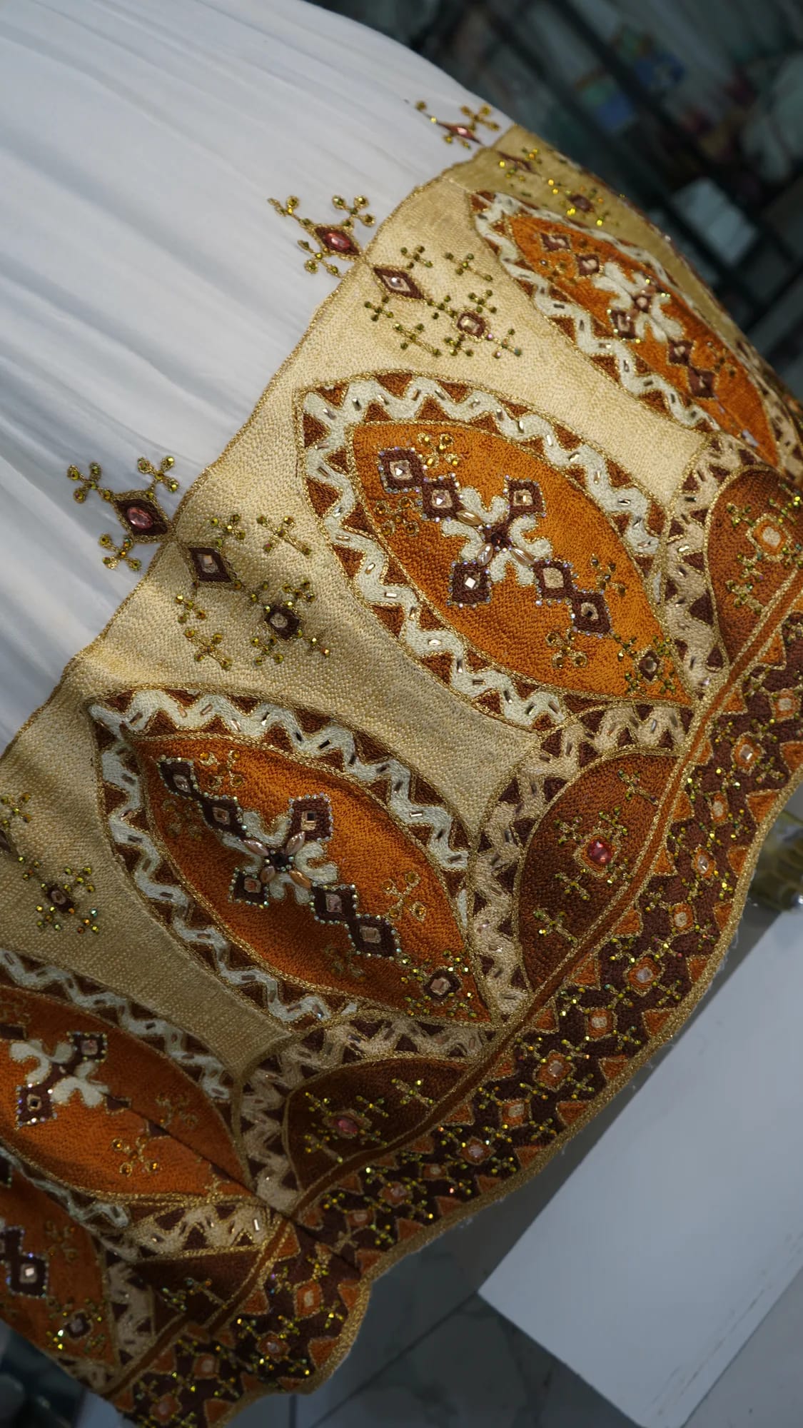 Habeshan Weeding Tibeb Kemis with men shirt, Habesha Kemis, Detail — Marda Tibeb