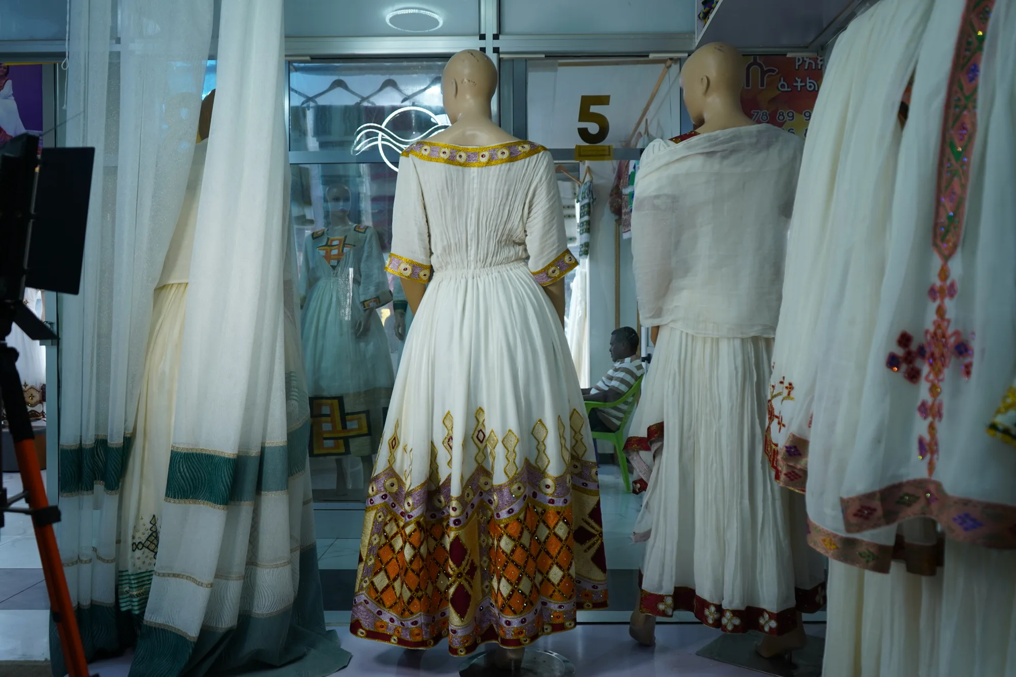Habeshan Weeding Tibeb Kemis with men shirt, Habesha Kemis, Menen, Saba fabric, Back — Kal Designs