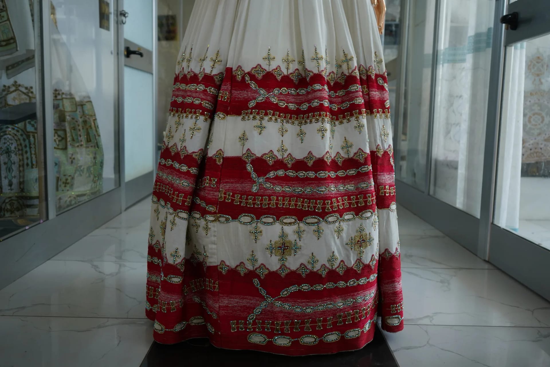 Habeshan Weeding Tibeb Kemis with men shirt, Habesha Kemis, Menen, Saba fabric, Detail — Neba Design