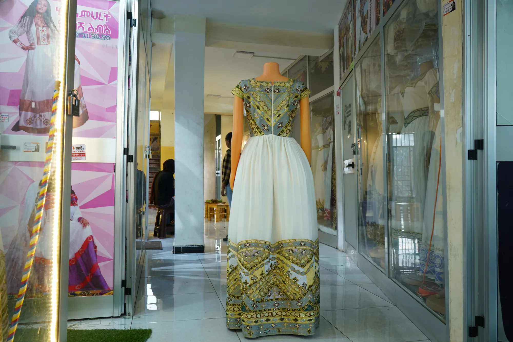 Habeshan Weeding Tibeb Kemis with men shirt, Habesha Kemis, Menen, Saba fabric, Back — Kidanemihiret habesha libs