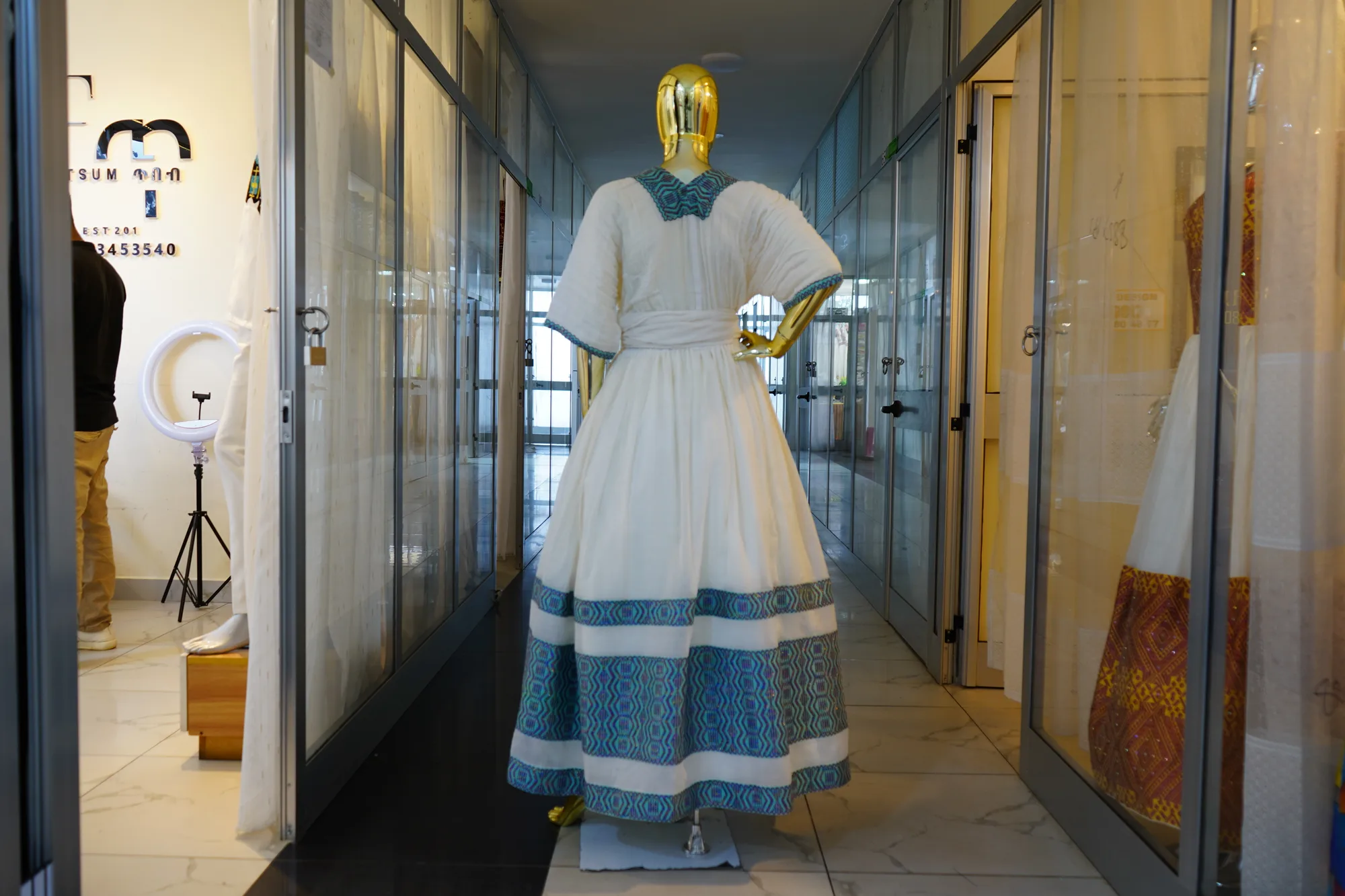 White Habesha Kemis with Silver Tibeb, Back — Fitsum Tibeb