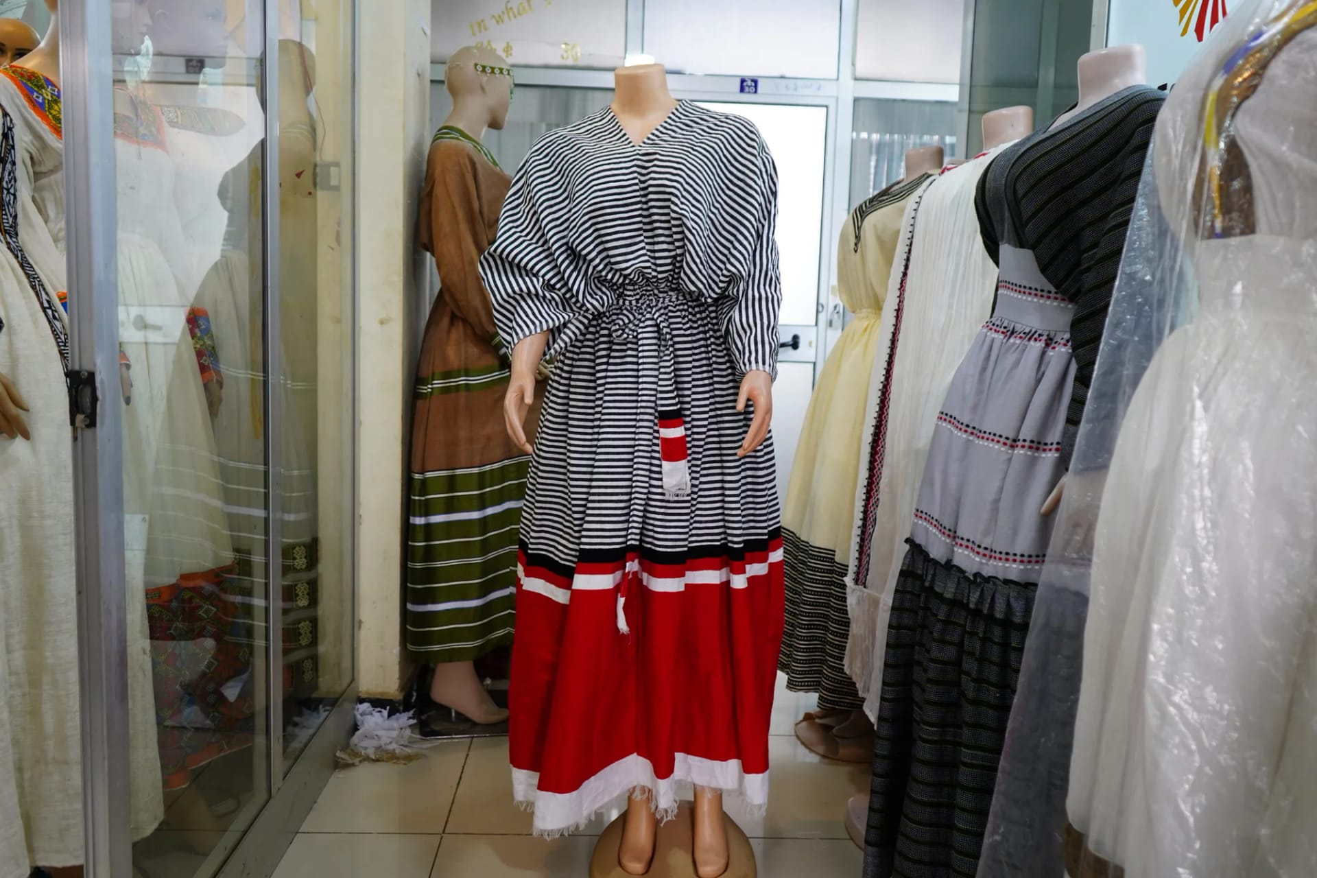 Ethiopian Designer Fusion Dress, Habesha Kemis, Front — Wako Fashion Design