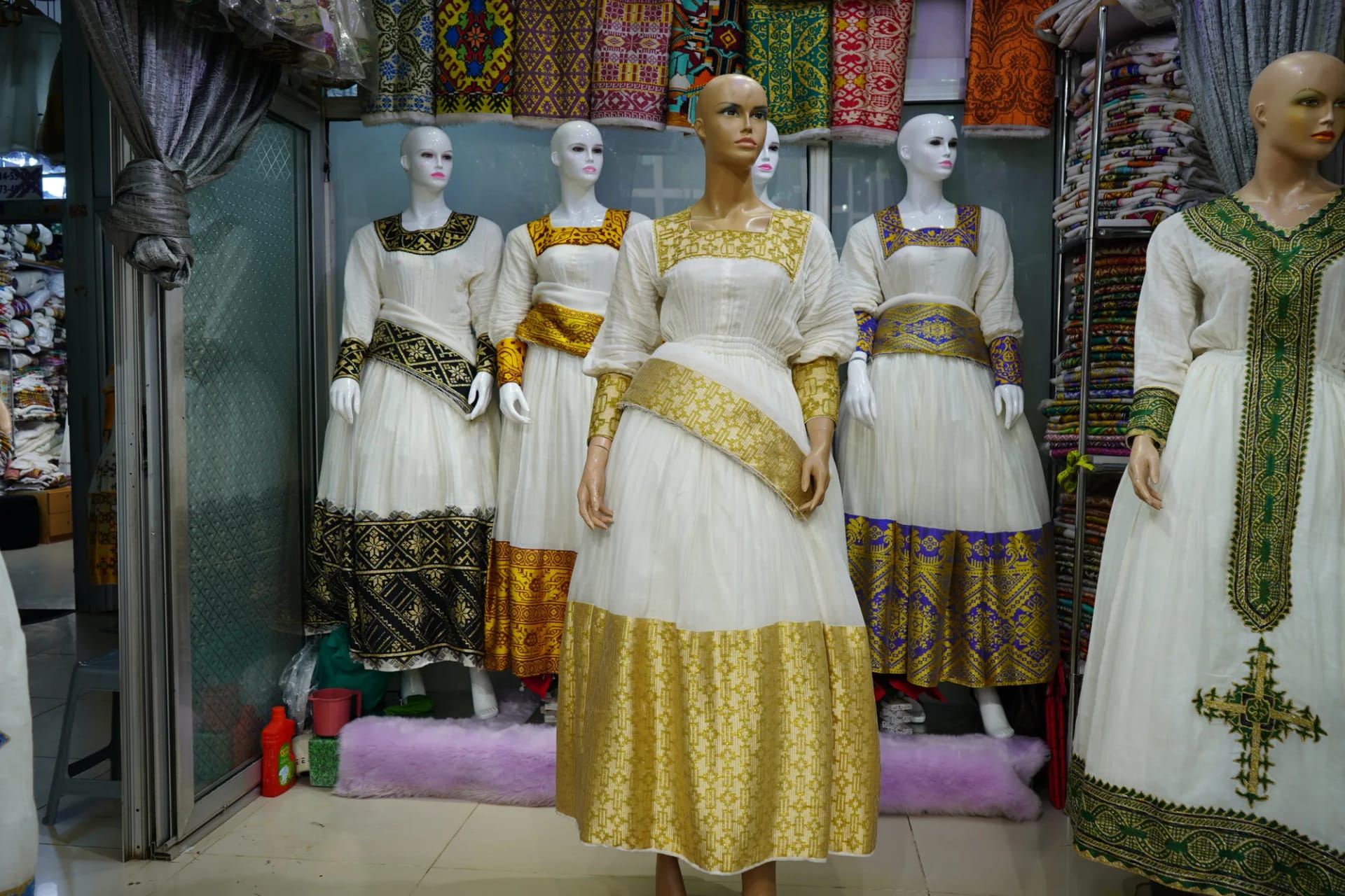 Regional Ethiopian Cultural Costume, Habesha Kemis, Menen, saba kir fabric, Front — Menbi Ager Bahil libs