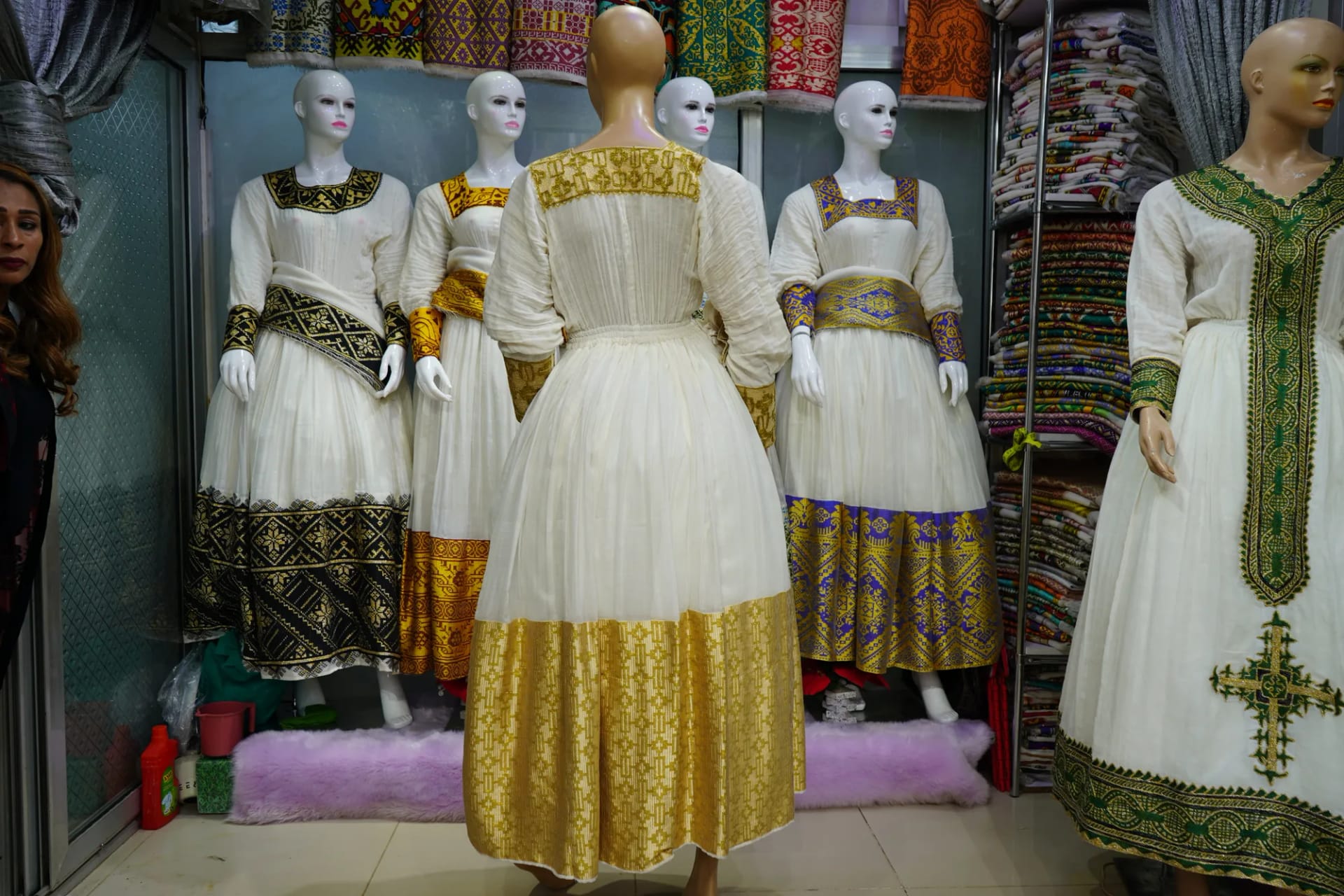 Regional Ethiopian Cultural Costume, Habesha Kemis, Menen, saba kir fabric, Back — Menbi Ager Bahil libs