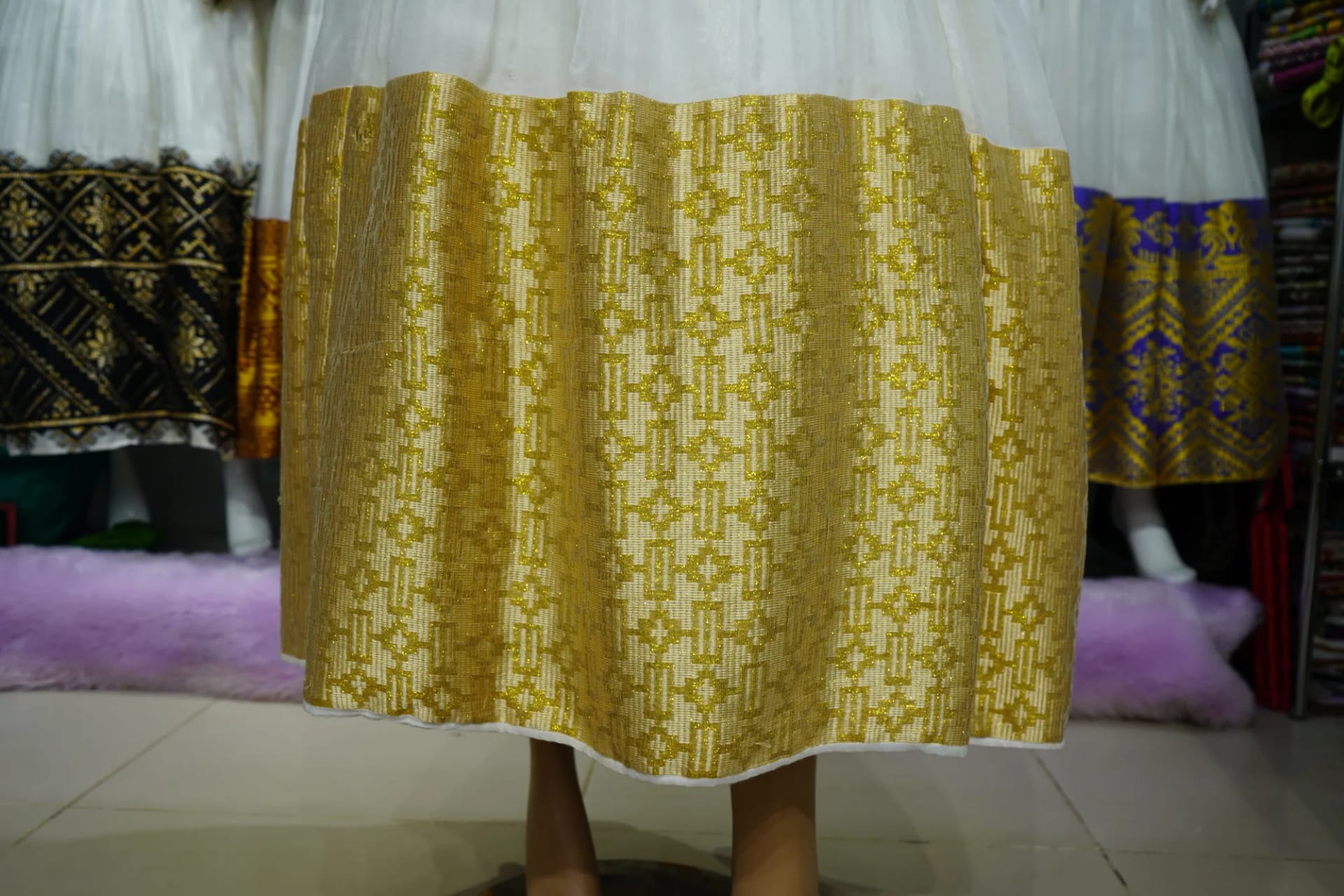 Regional Ethiopian Cultural Costume, Habesha Kemis, Menen, saba kir fabric, Detail — Menbi Ager Bahil libs