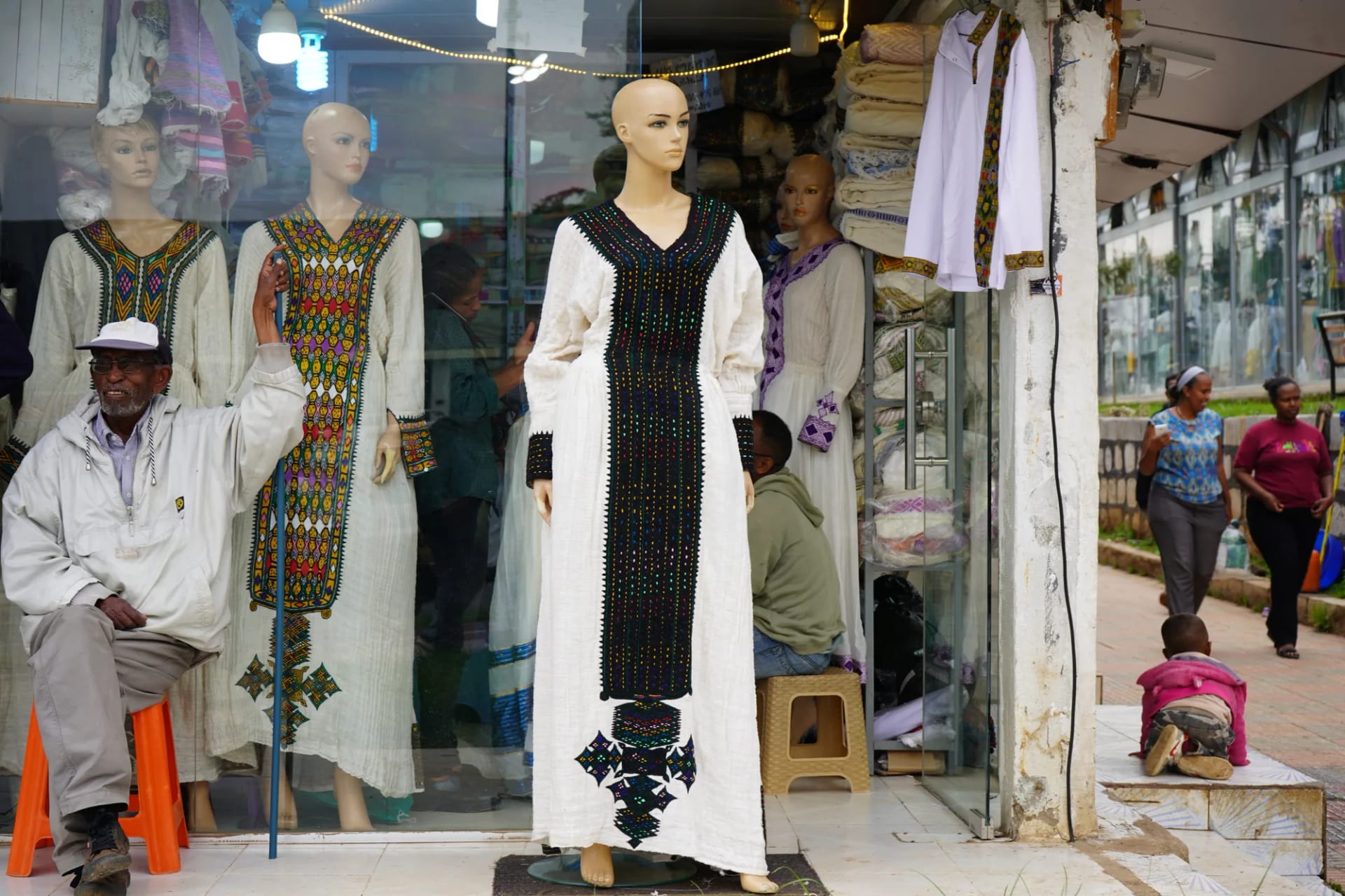 Minimalist Habesha Kemis with Gold Border, Front — Modern Tibeb