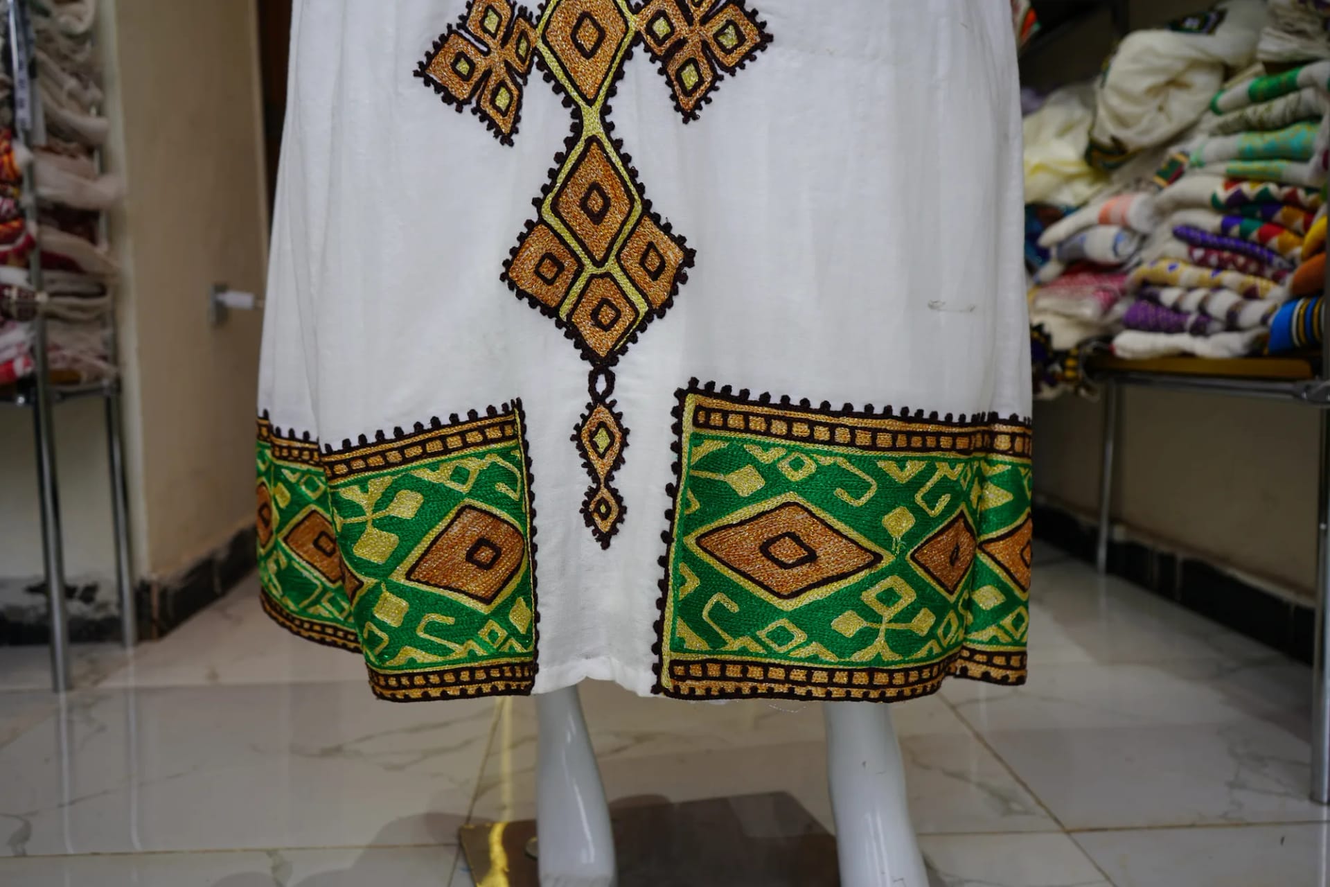 Habesha weeding kemis, Tibeb T-shirt, Habesha Kemis, Menen cotton wool fabric, Detail — Habesha Dress