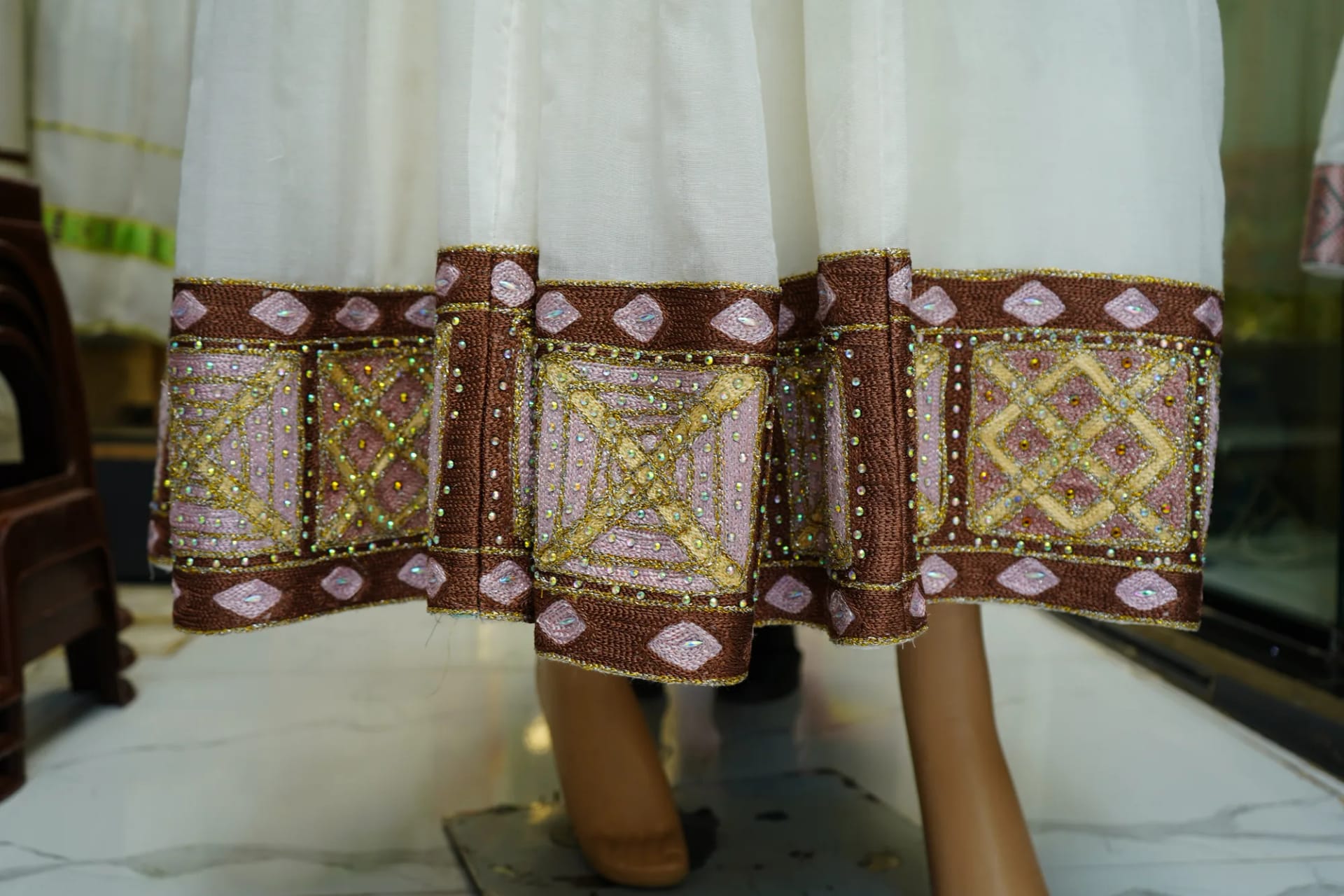 Elegant Habesha Evening Gown, Habesha Kemis, Menen, Saba, Werkzeb fabric, Detail — Ma Design