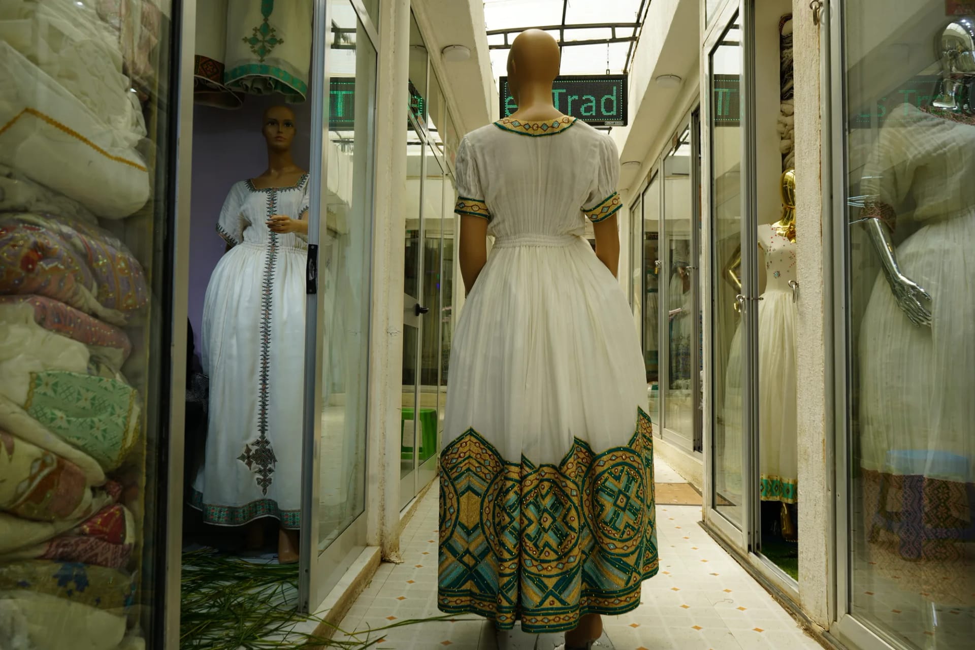 Hand Made Tibeb Kemis with matching t-shirt, Habesha Kemis, Menen, Cotton Wool fabric, Back — Winta Tibeb