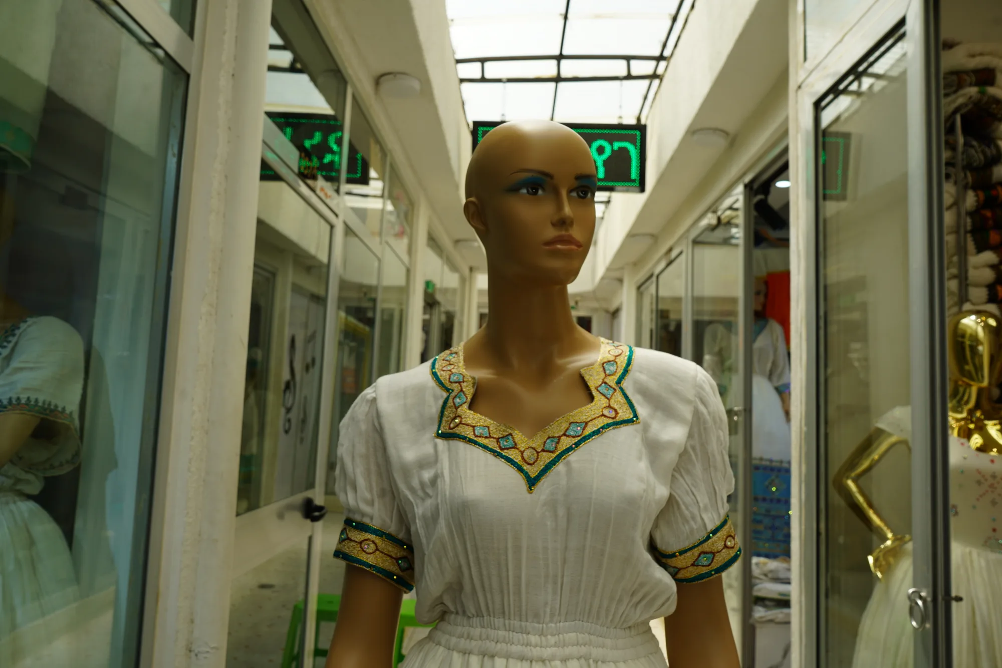 Hand Made Tibeb Kemis with matching t-shirt, Habesha Kemis, Menen, Cotton Wool fabric, Worn — Winta Tibeb