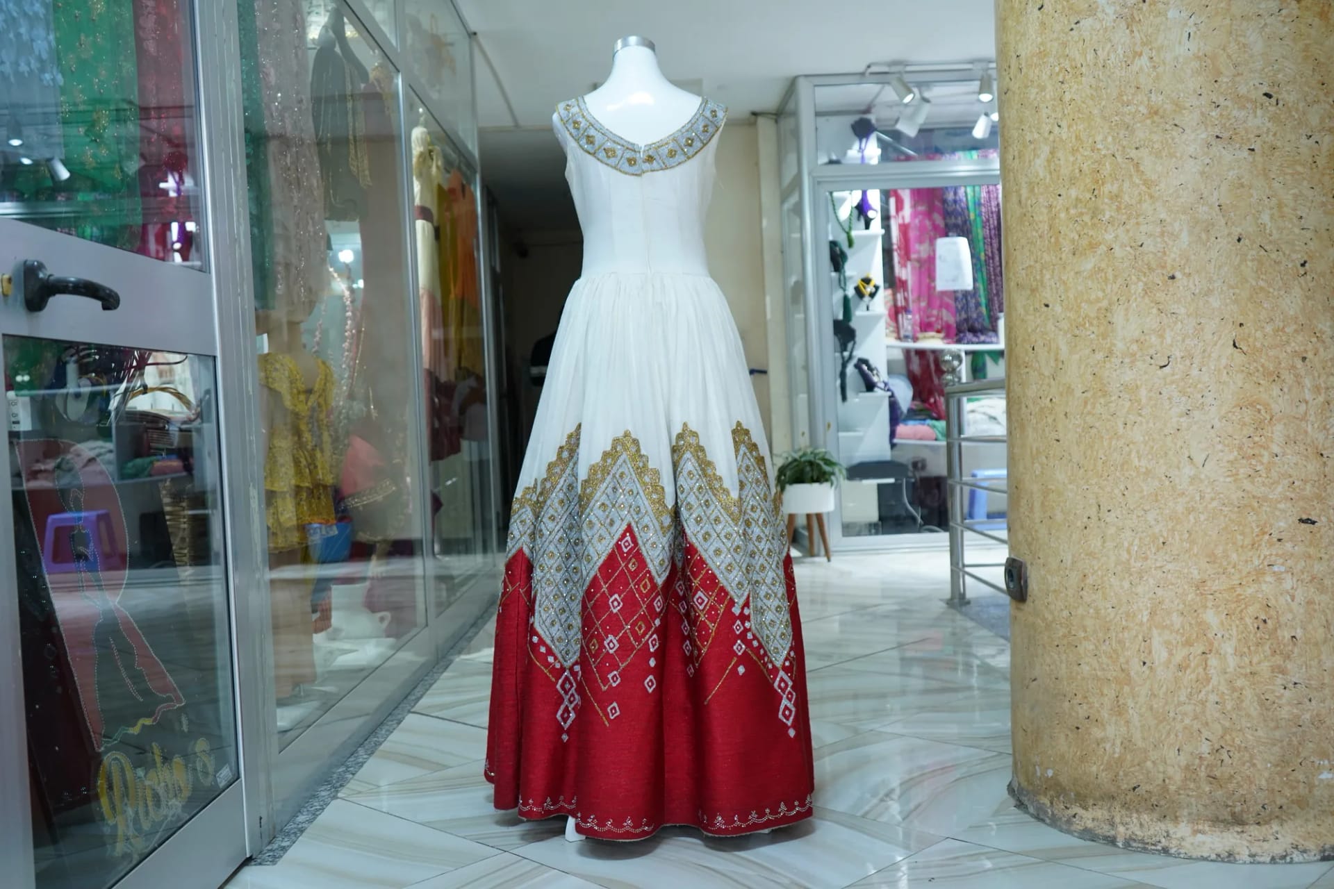 Contemporary Ethiopian Designer Dress, Habesha Kemis, Menen fabric, Back — Richo Clothing