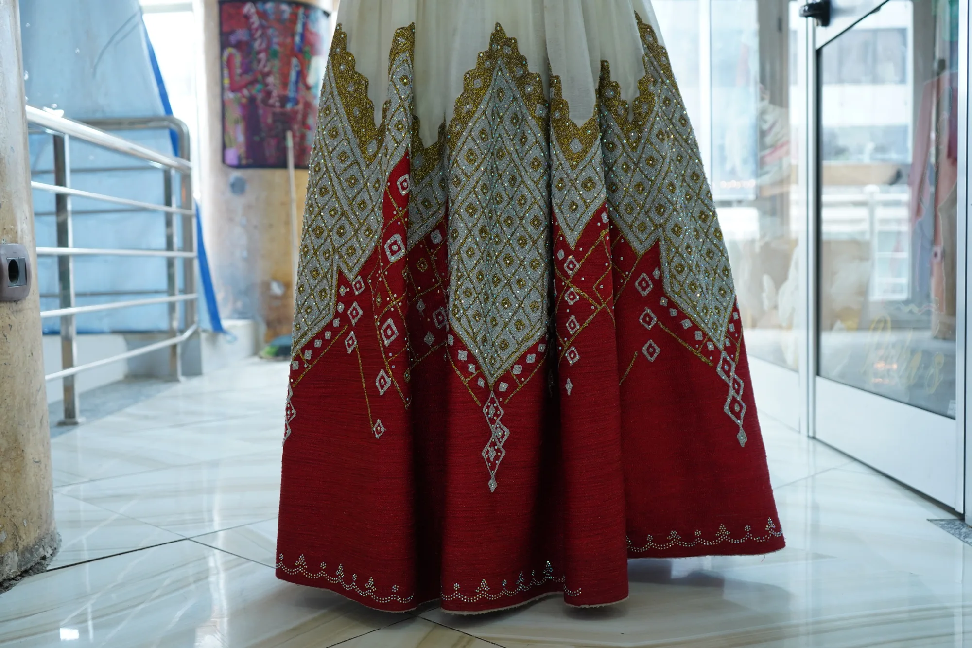 Contemporary Ethiopian Designer Dress, Habesha Kemis, Menen fabric, Detail — Richo Clothing